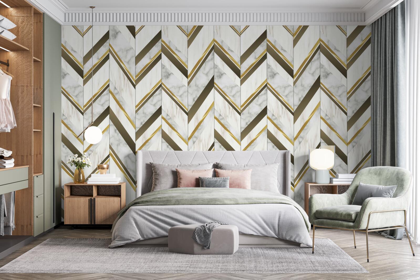 Fototapet linii albastre și maro dispuse în formă de zigzag