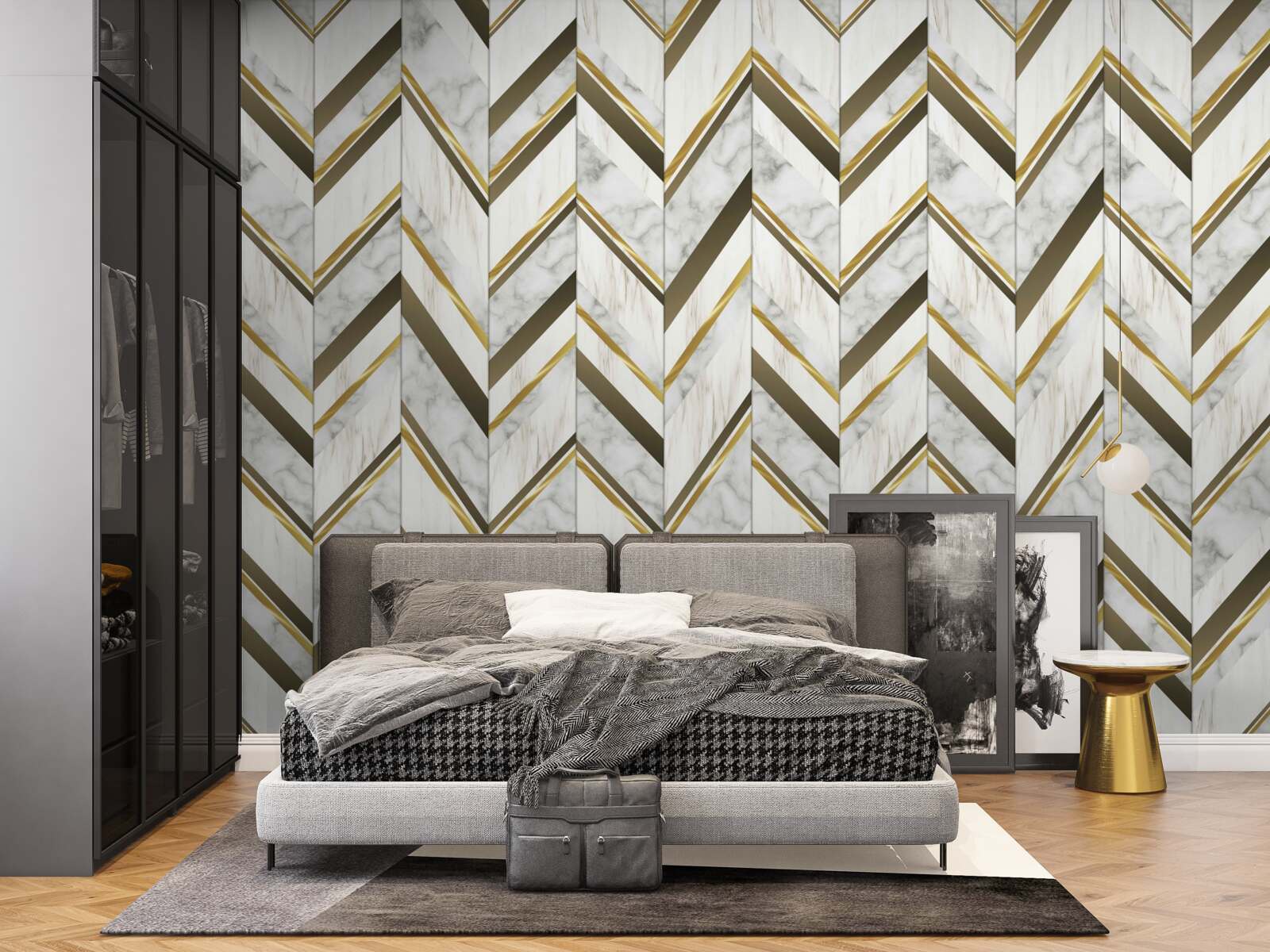 Fototapet linii albastre și maro dispuse în formă de zigzag