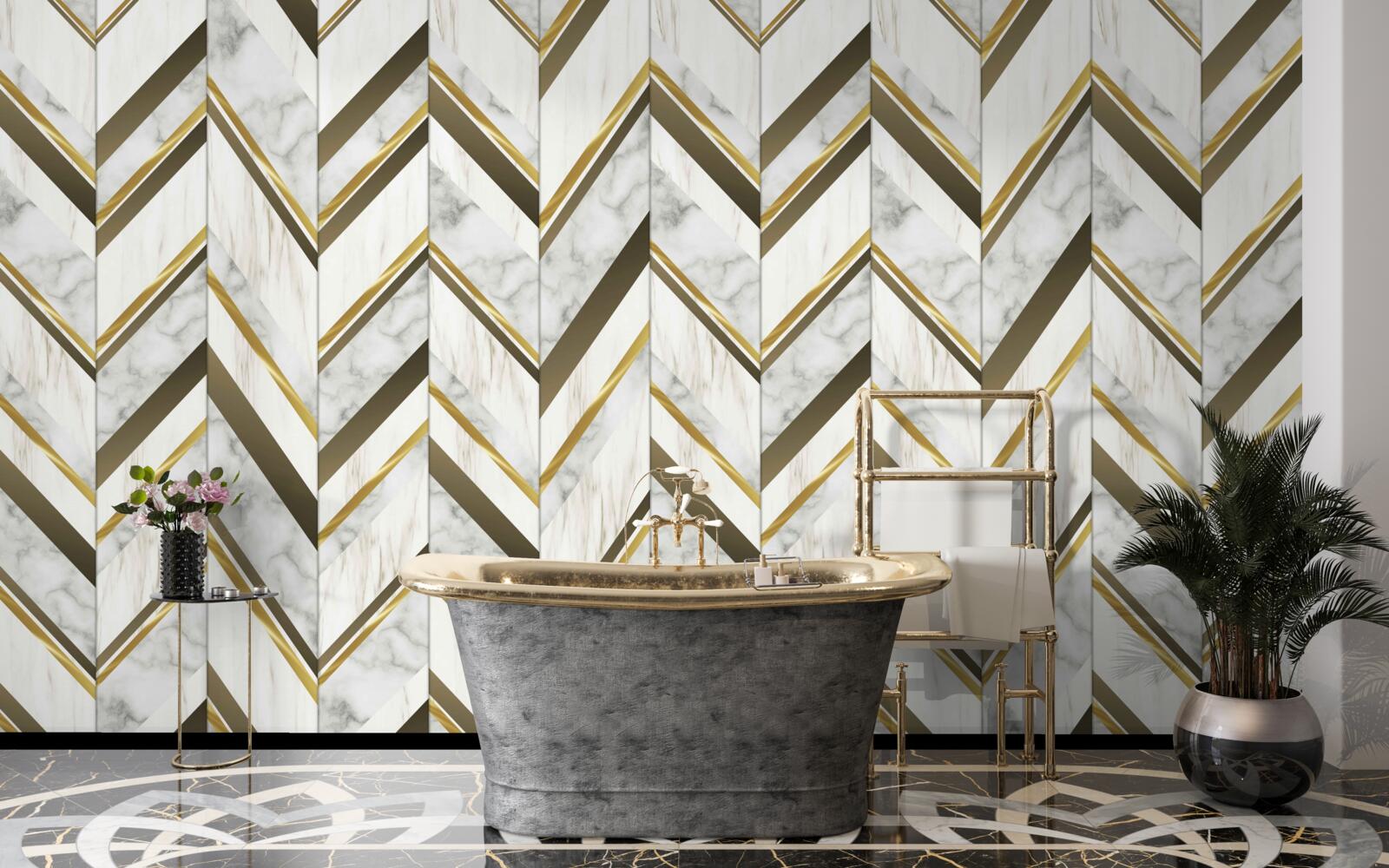 Fototapet linii albastre și maro dispuse în formă de zigzag