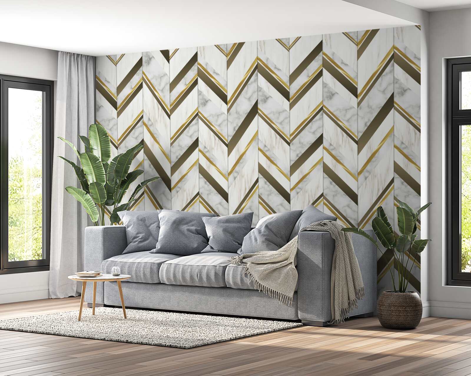 Fototapet linii albastre și maro dispuse în formă de zigzag