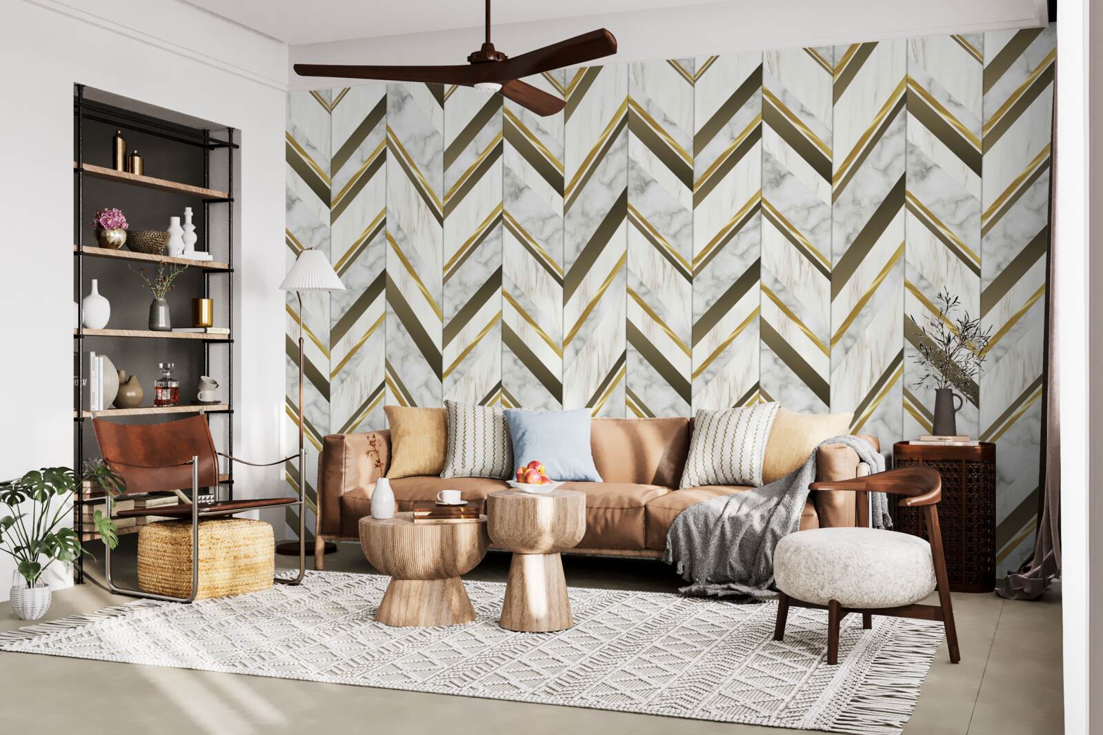 Fototapet linii albastre și maro dispuse în formă de zigzag