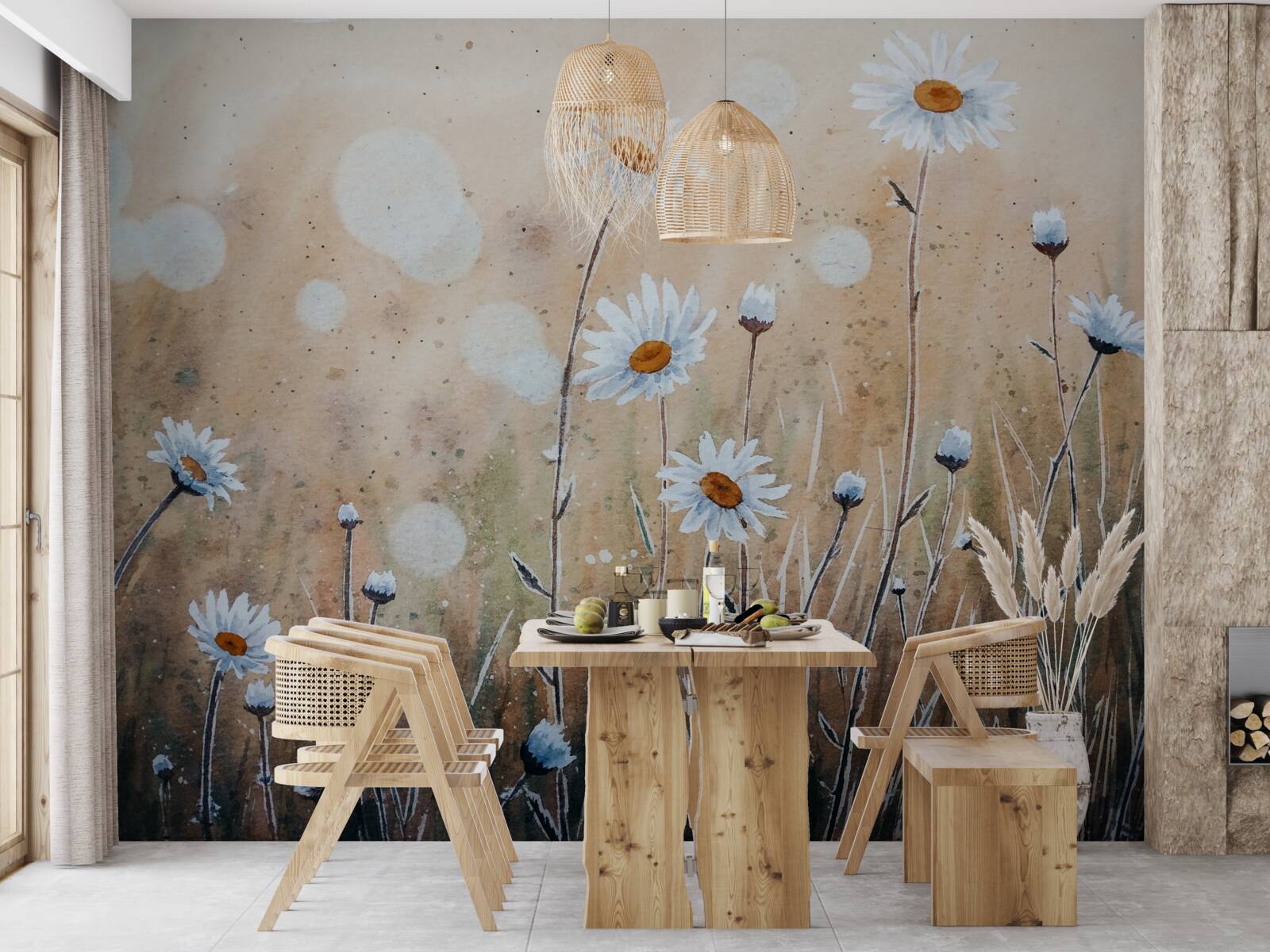 Fototapet ca niște margarete model într-o ploaie de vară