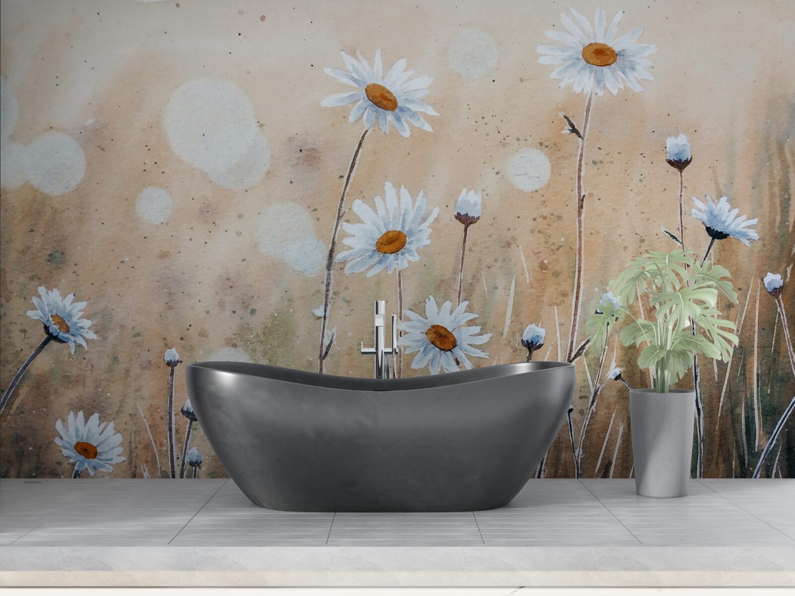 Fototapet ca niște margarete model într-o ploaie de vară