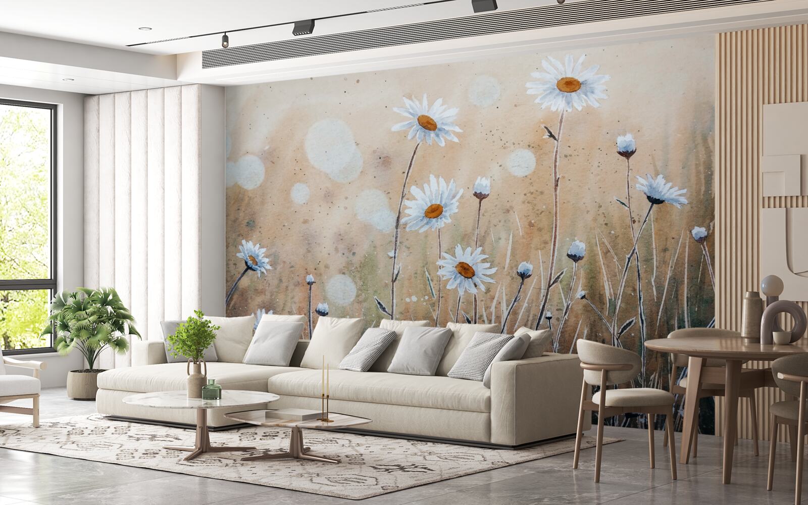 Fototapet ca niște margarete model într-o ploaie de vară