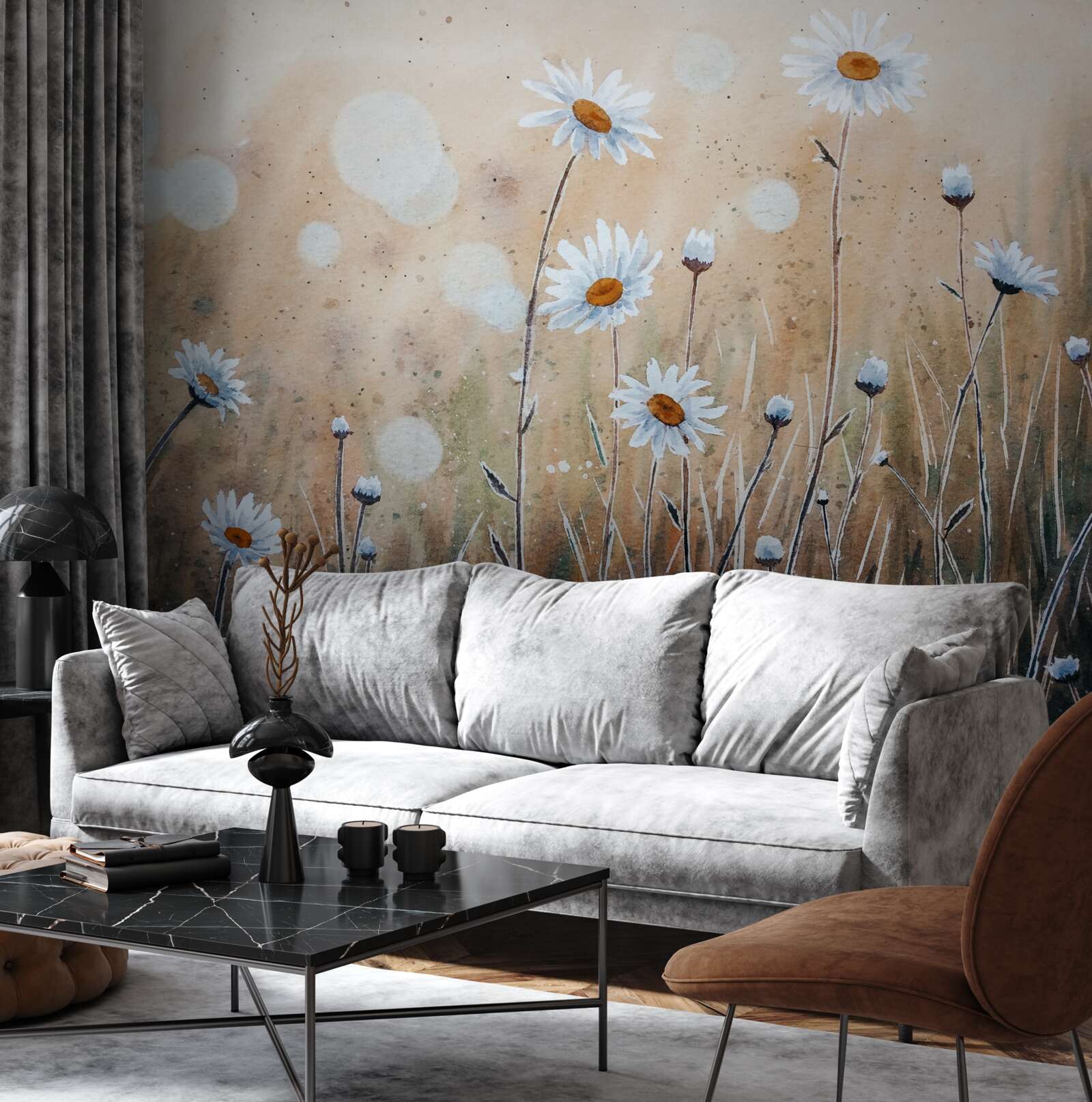 Fototapet ca niște margarete model într-o ploaie de vară