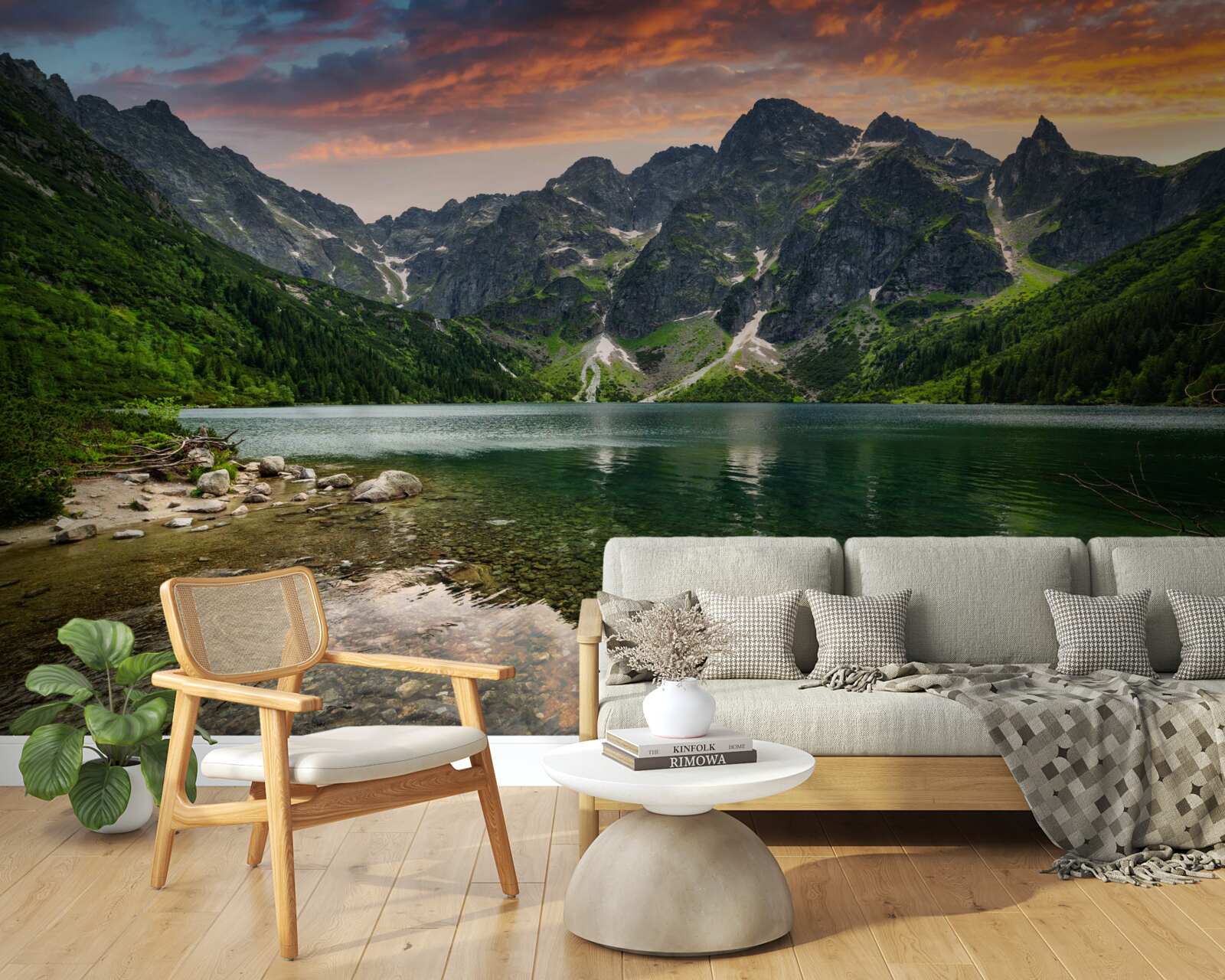 Fototapet o seară calmă, caldă și un iaz de munte