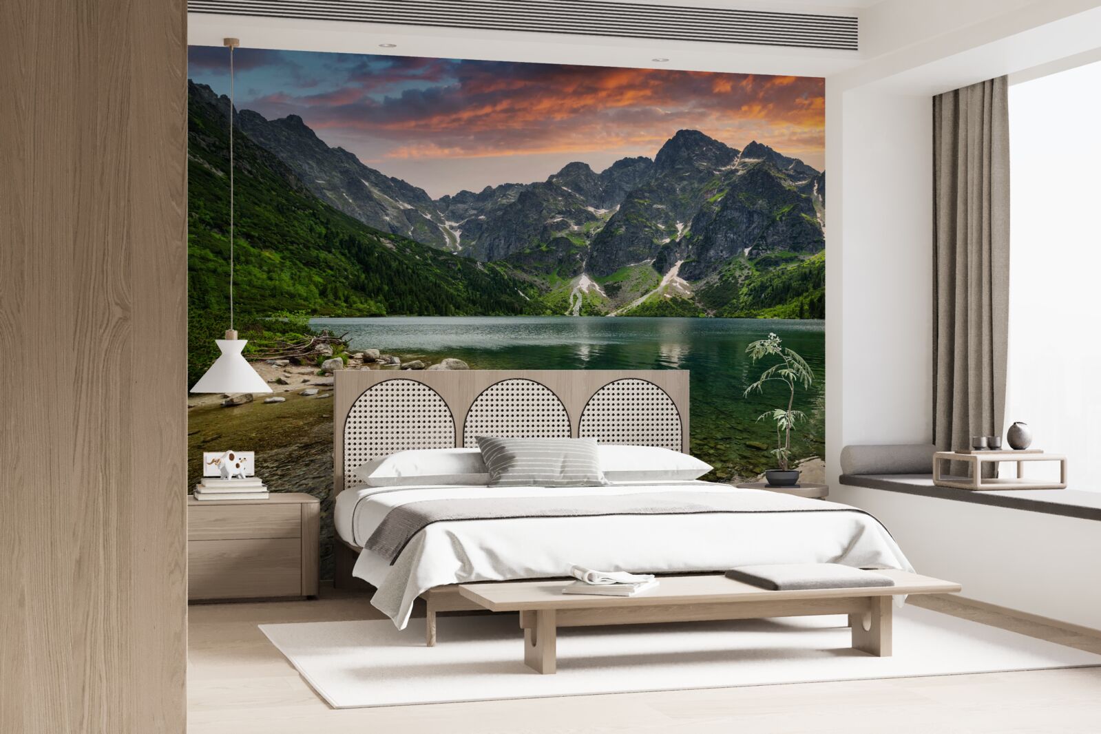 Fototapet o seară calmă, caldă și un iaz de munte