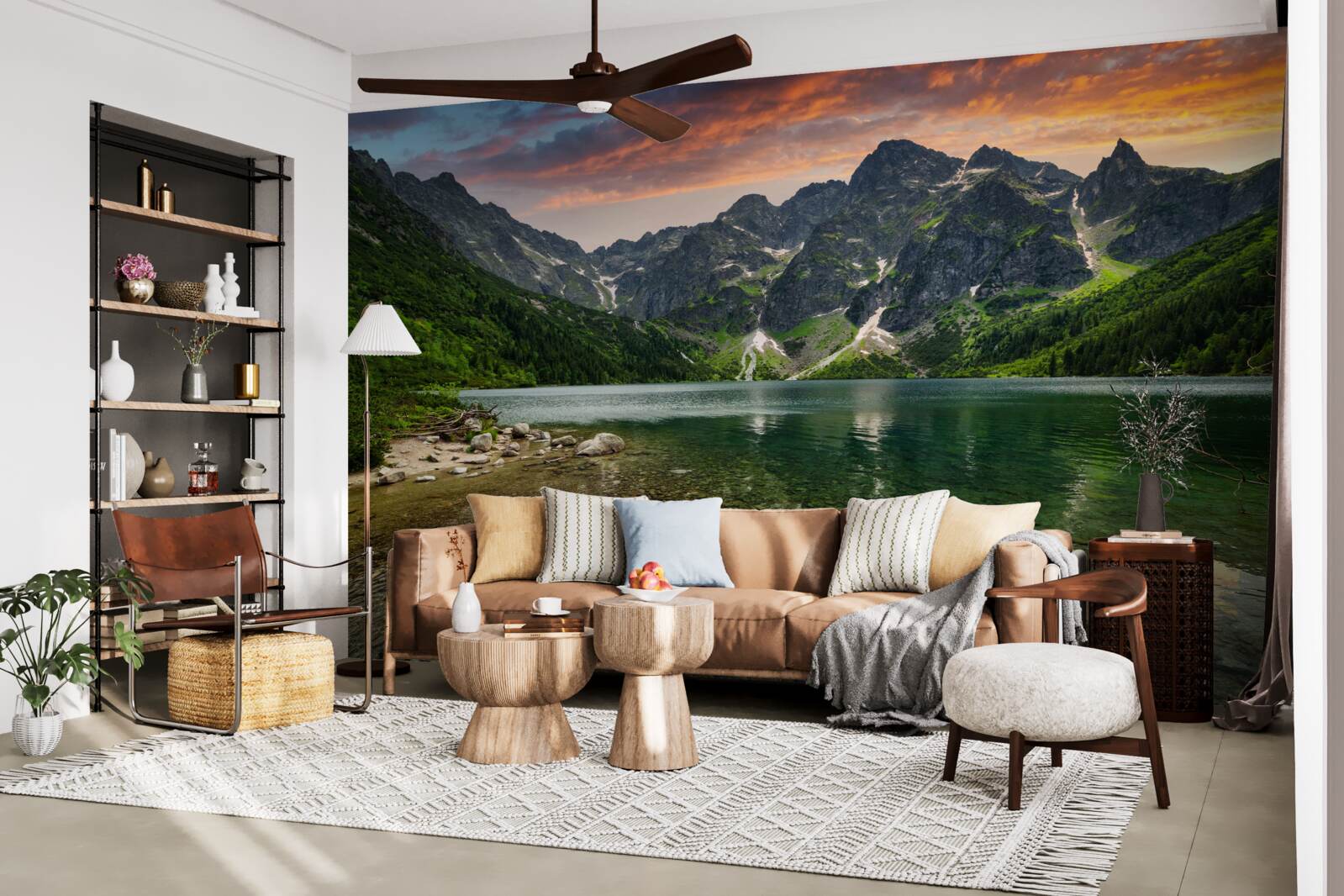 Fototapet o seară calmă, caldă și un iaz de munte