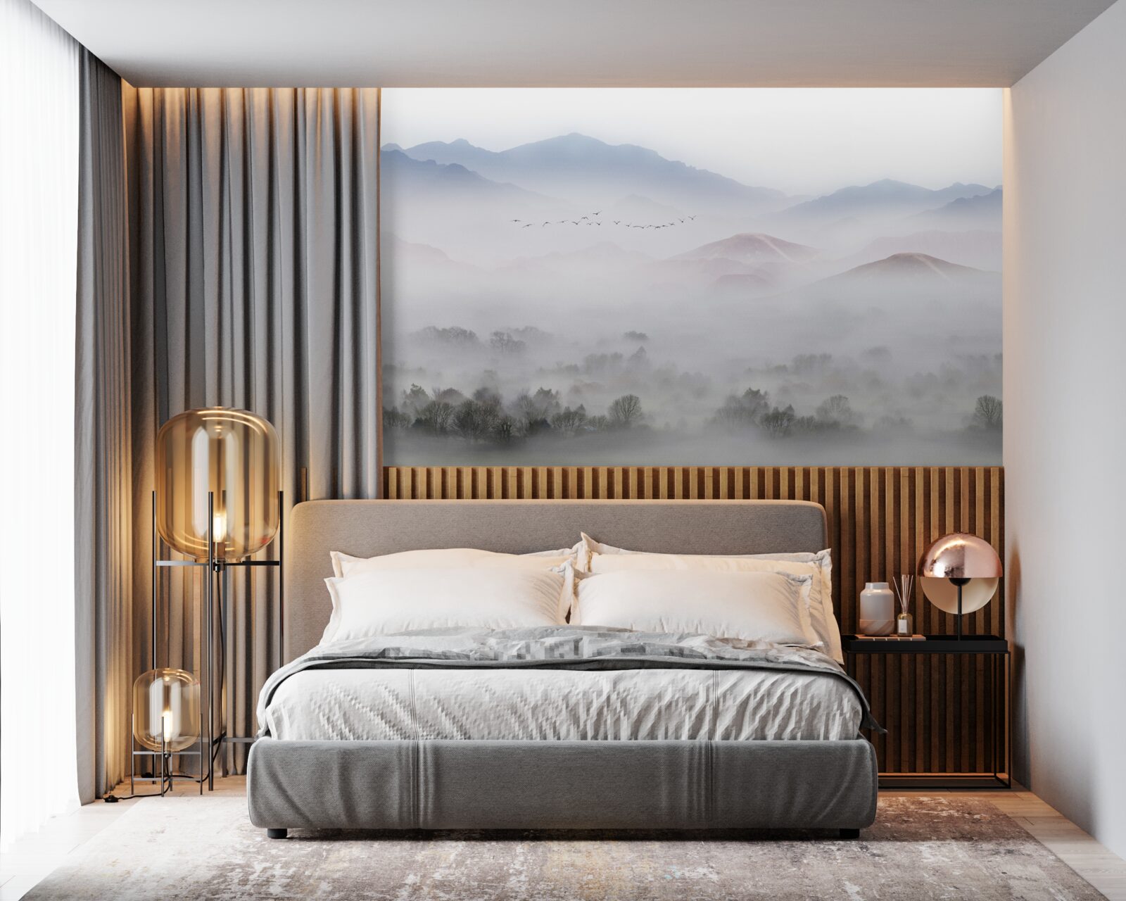 Fototapet o ceață densă și rece învăluie vârfurile munților