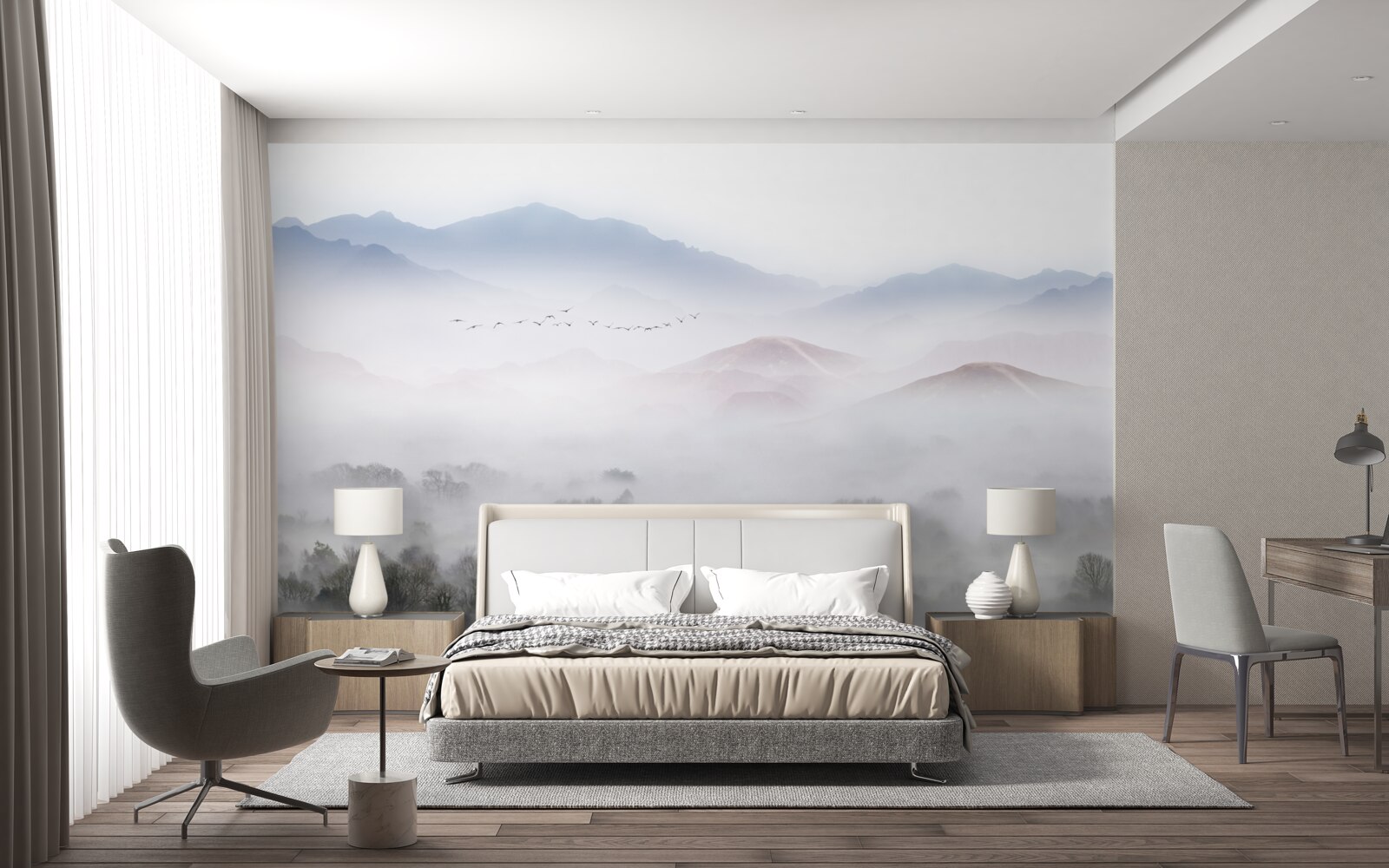 Fototapet o ceață densă și rece învăluie vârfurile munților