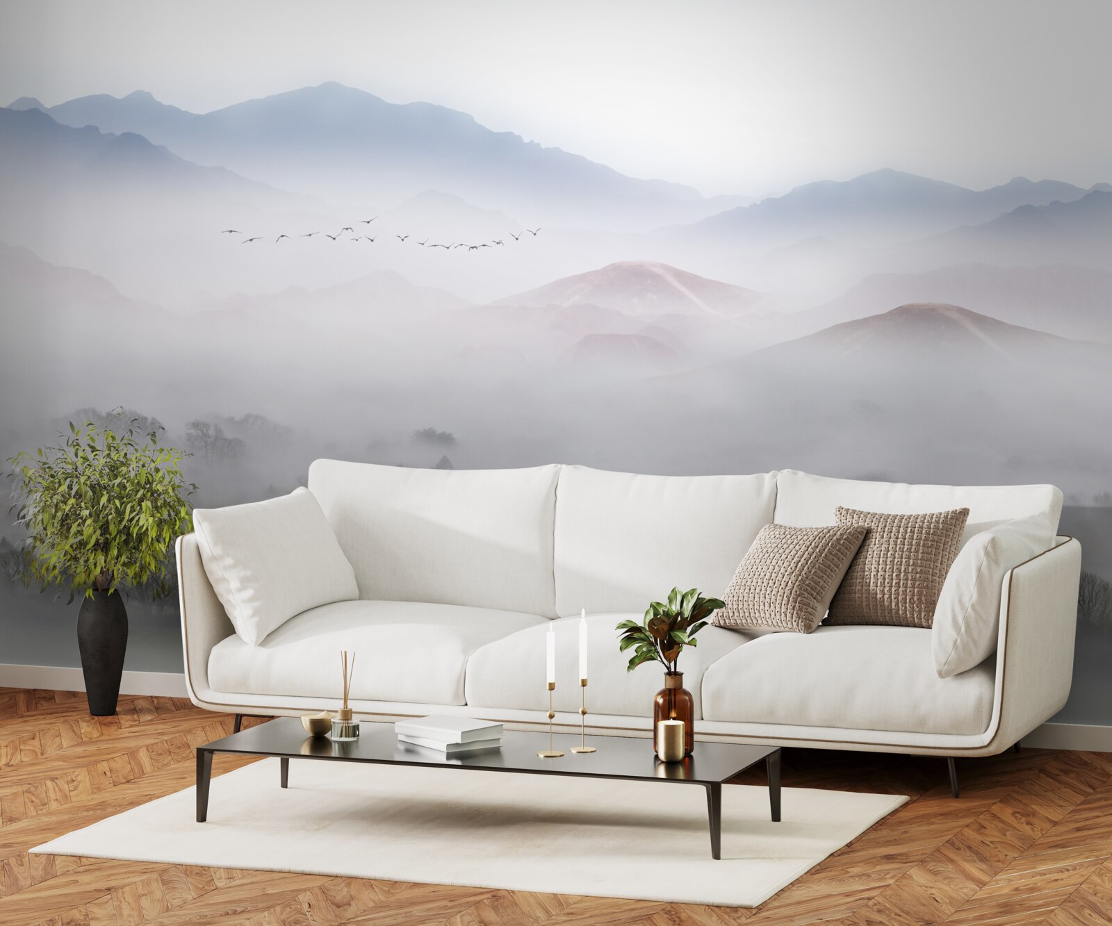 Fototapet o ceață densă și rece învăluie vârfurile munților