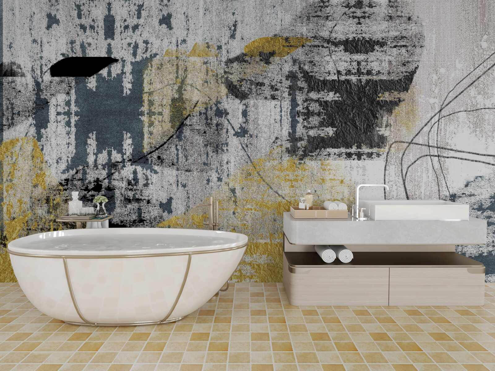 Fototapet fundal creat dintr-o abstractizare a tonurilor de negru și auriu