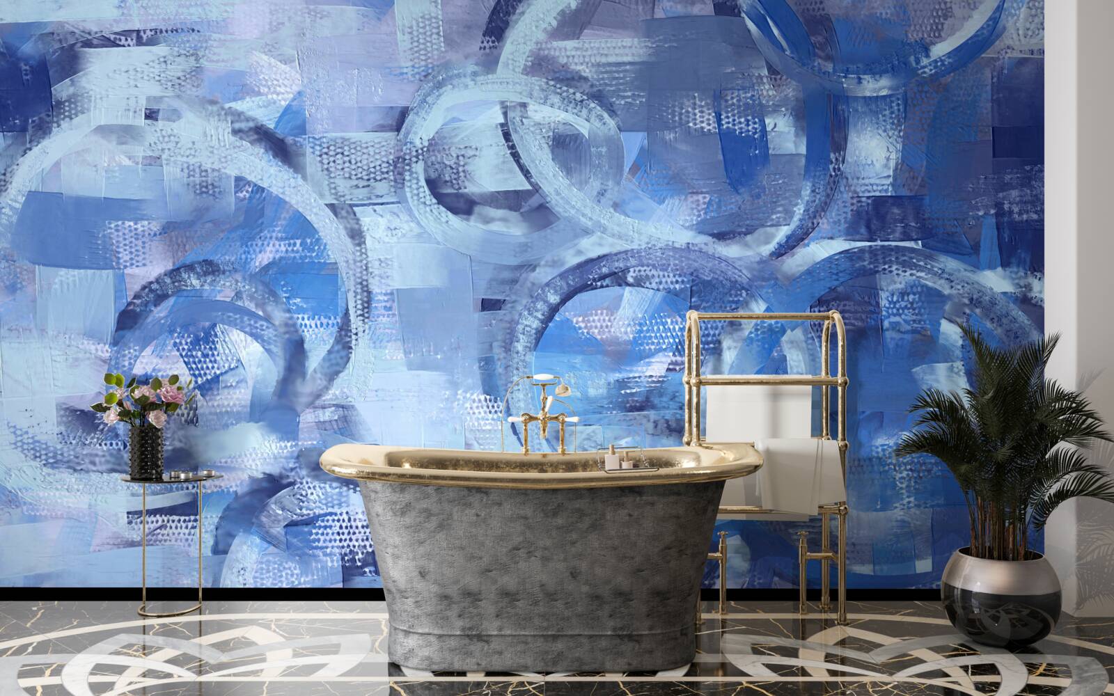 Fototapet inele de apă pe o suprafață albastră