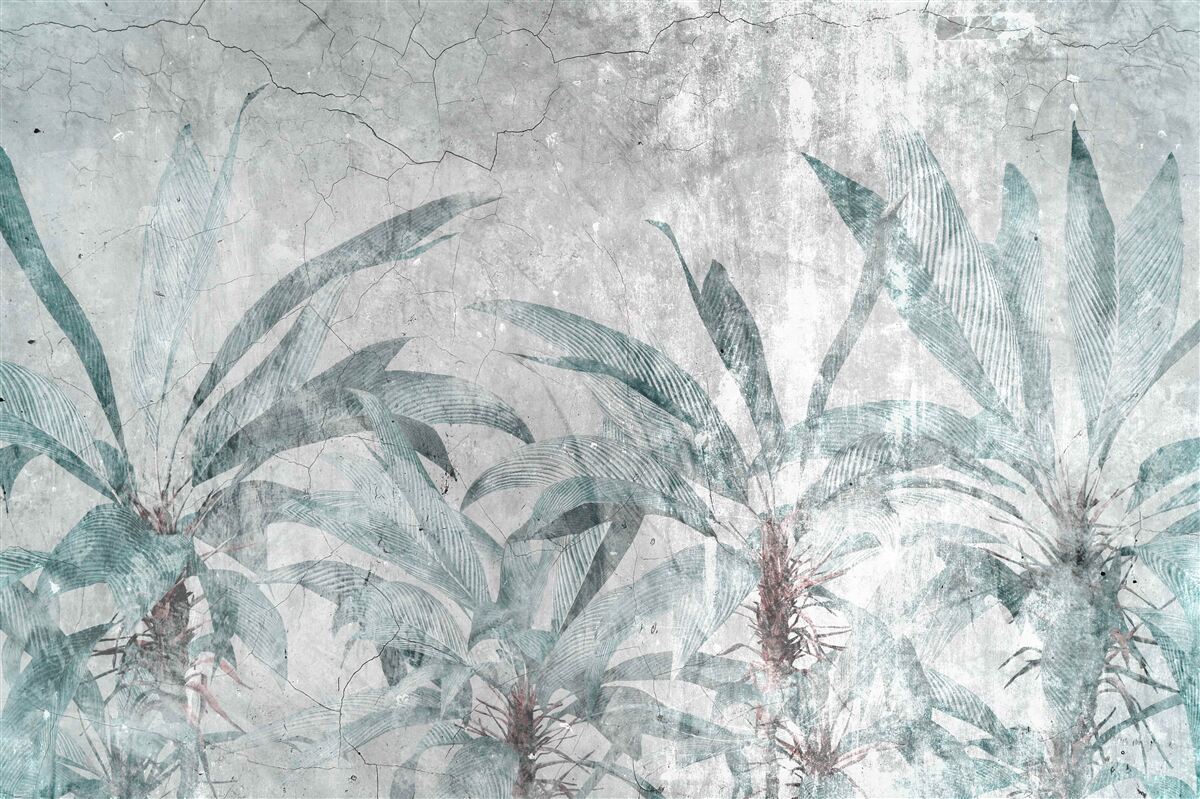 Fototapet palmieri înconjurați de verdeață sub picăturile de ploaie