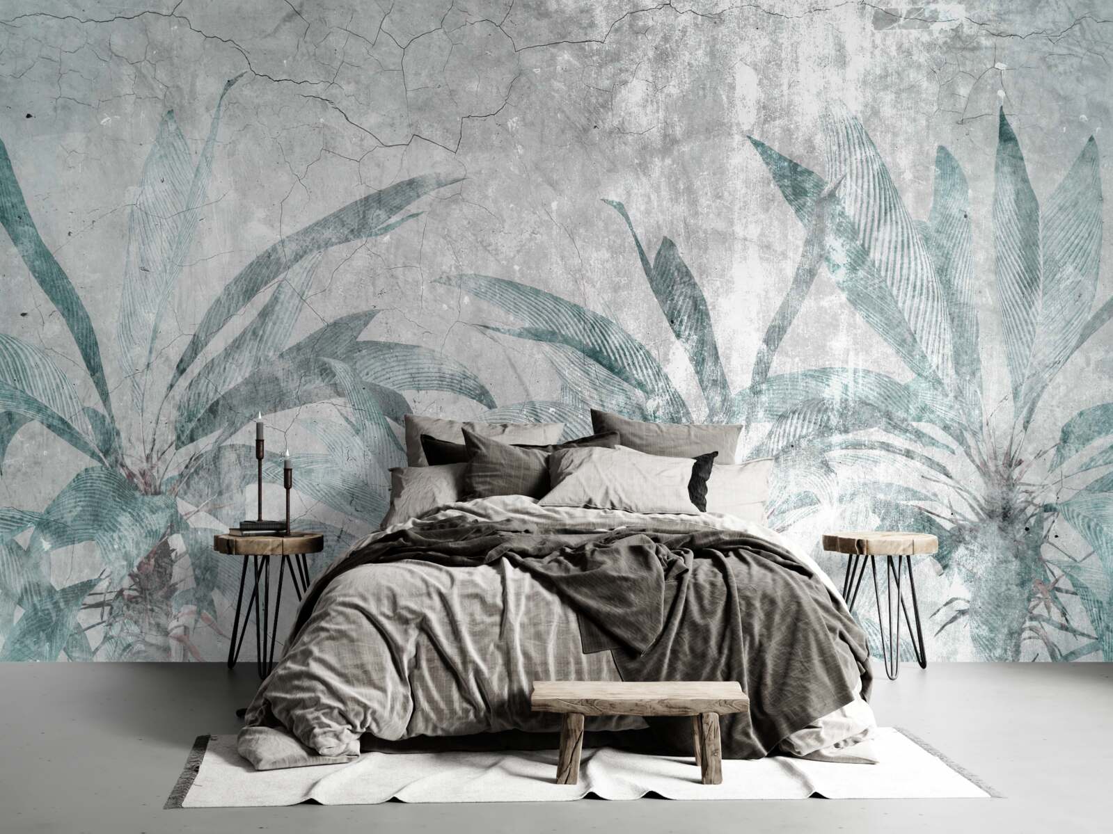 Fototapet palmieri înconjurați de verdeață sub picăturile de ploaie