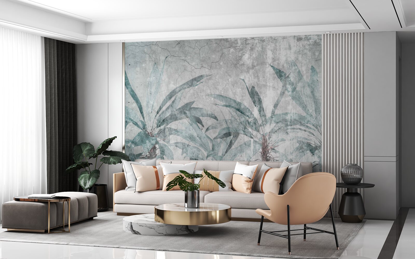 Fototapet palmieri înconjurați de verdeață sub picăturile de ploaie