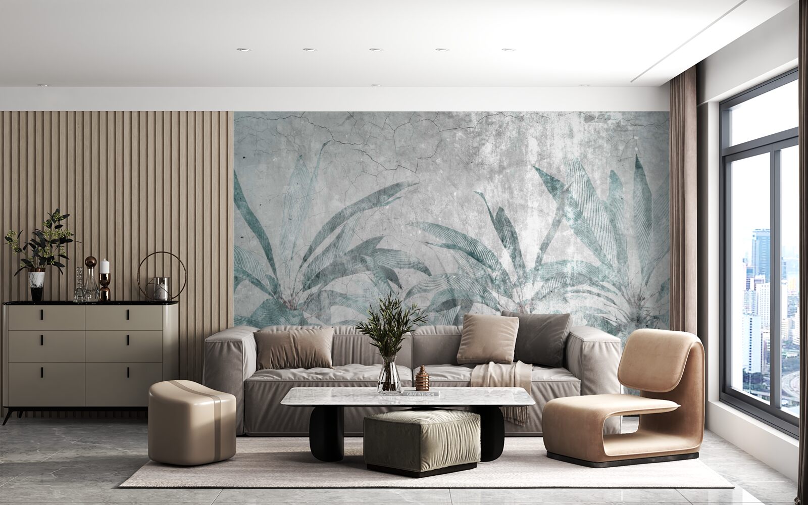 Fototapet palmieri înconjurați de verdeață sub picăturile de ploaie