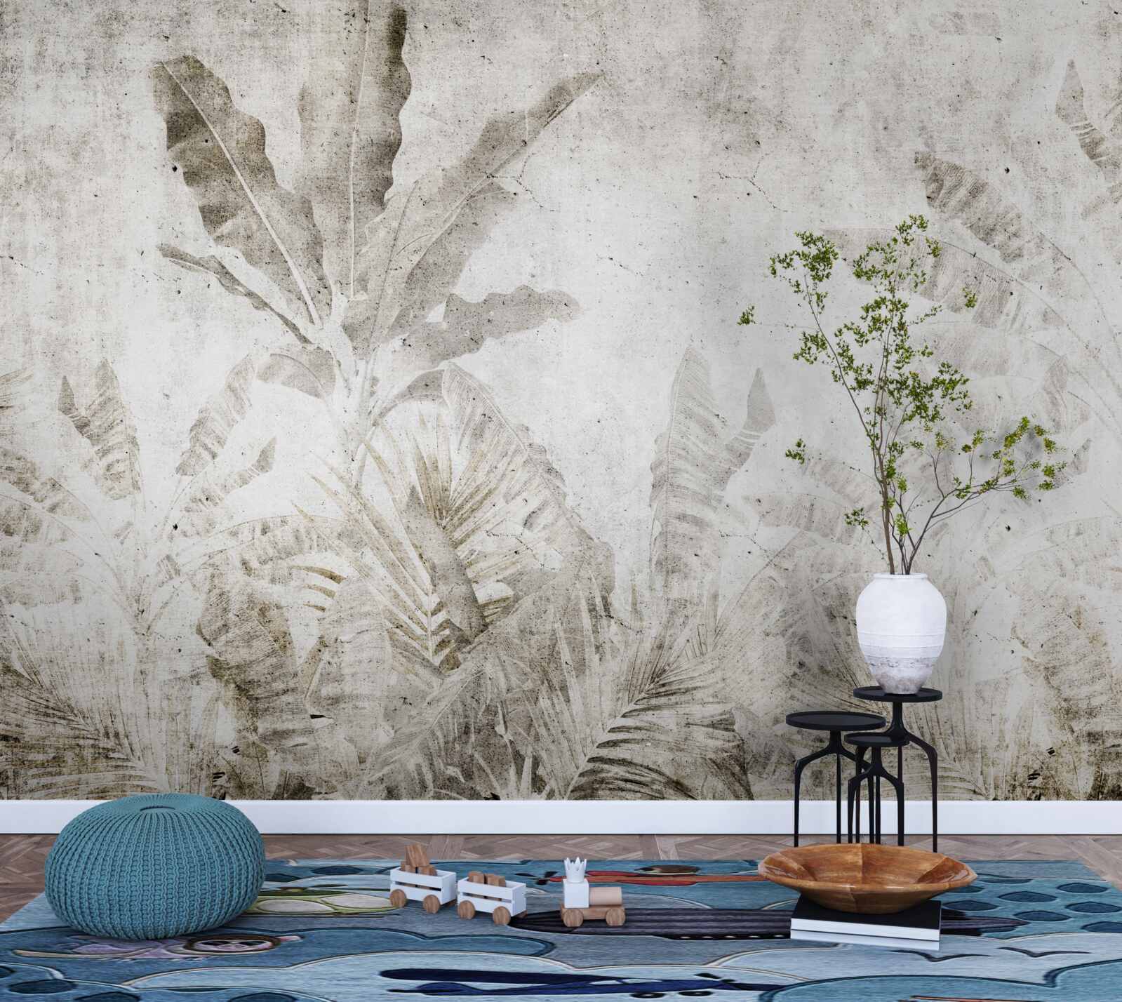 Fototapet ceața învăluie frunzele copacilor tropicali