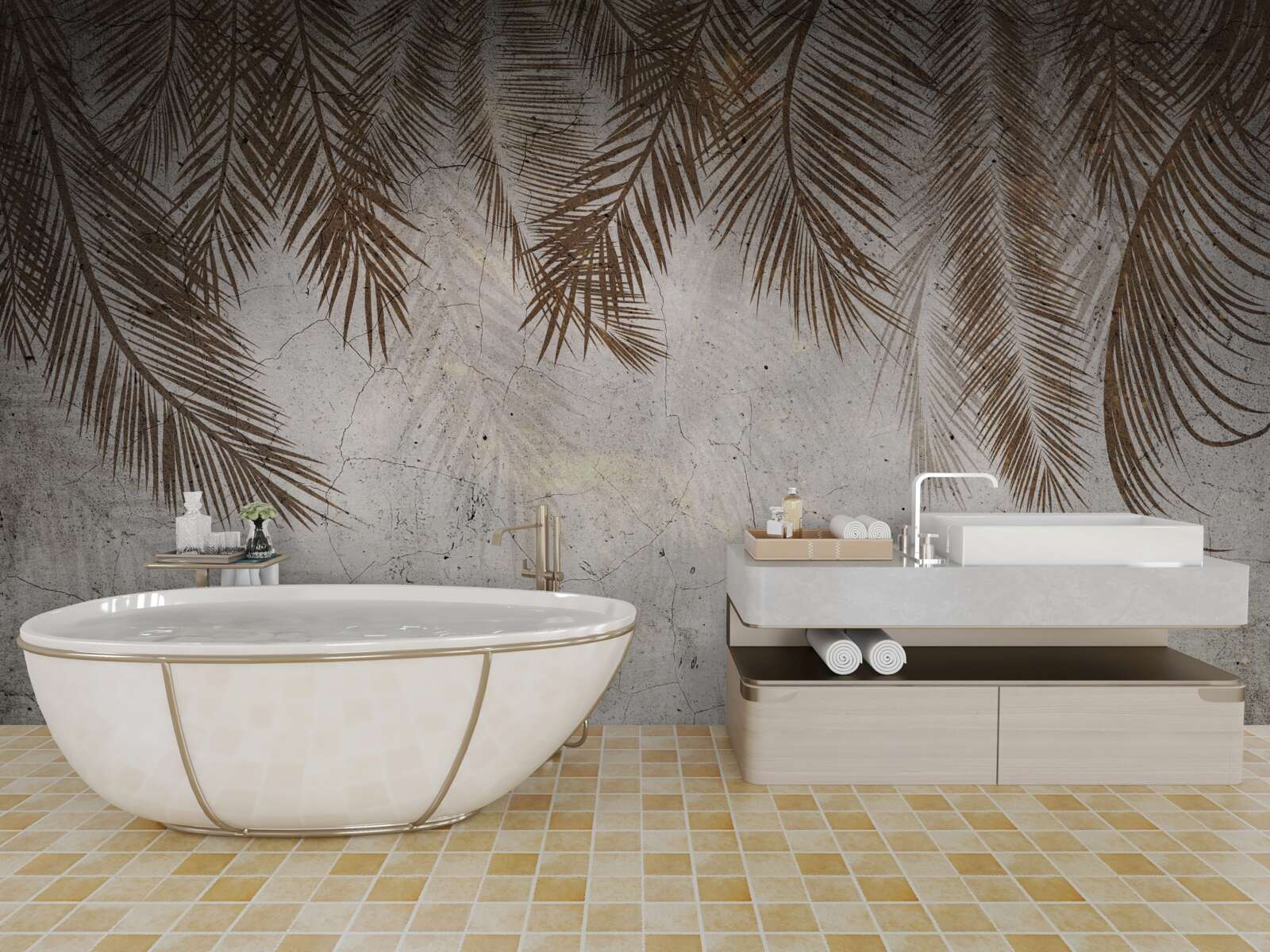 Fototapet frunze aurii de ferigă atârnă