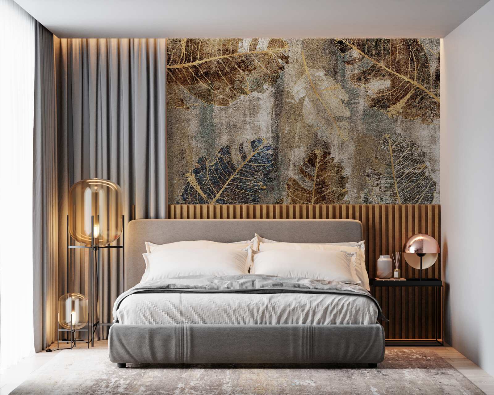 Fototapet frunze de ferigă aurii și negre