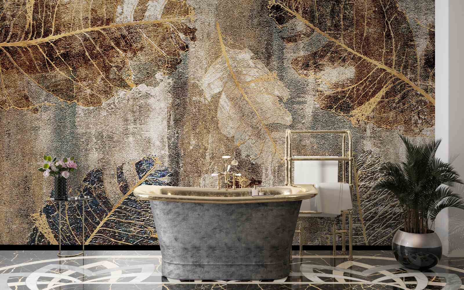 Fototapet frunze de ferigă aurii și negre