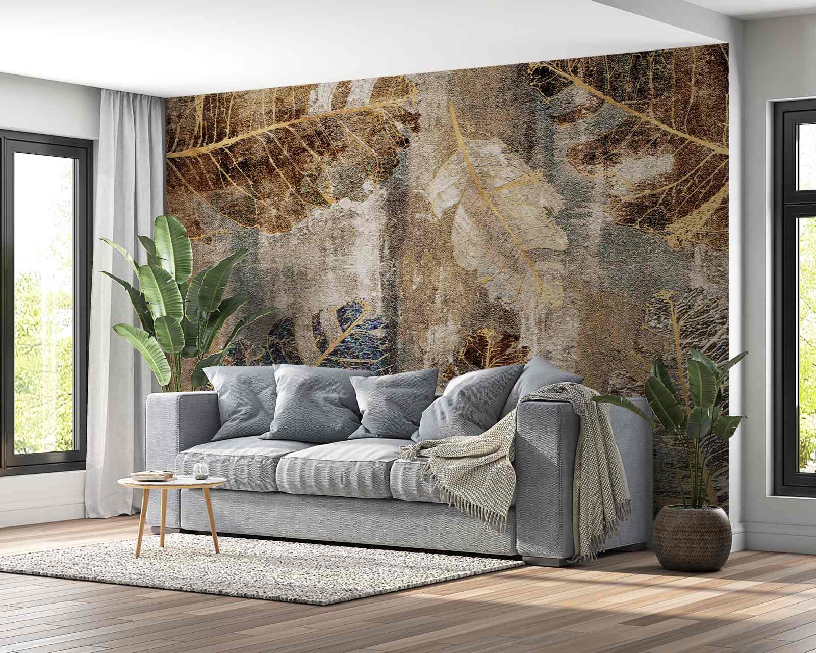 Fototapet frunze de ferigă aurii și negre