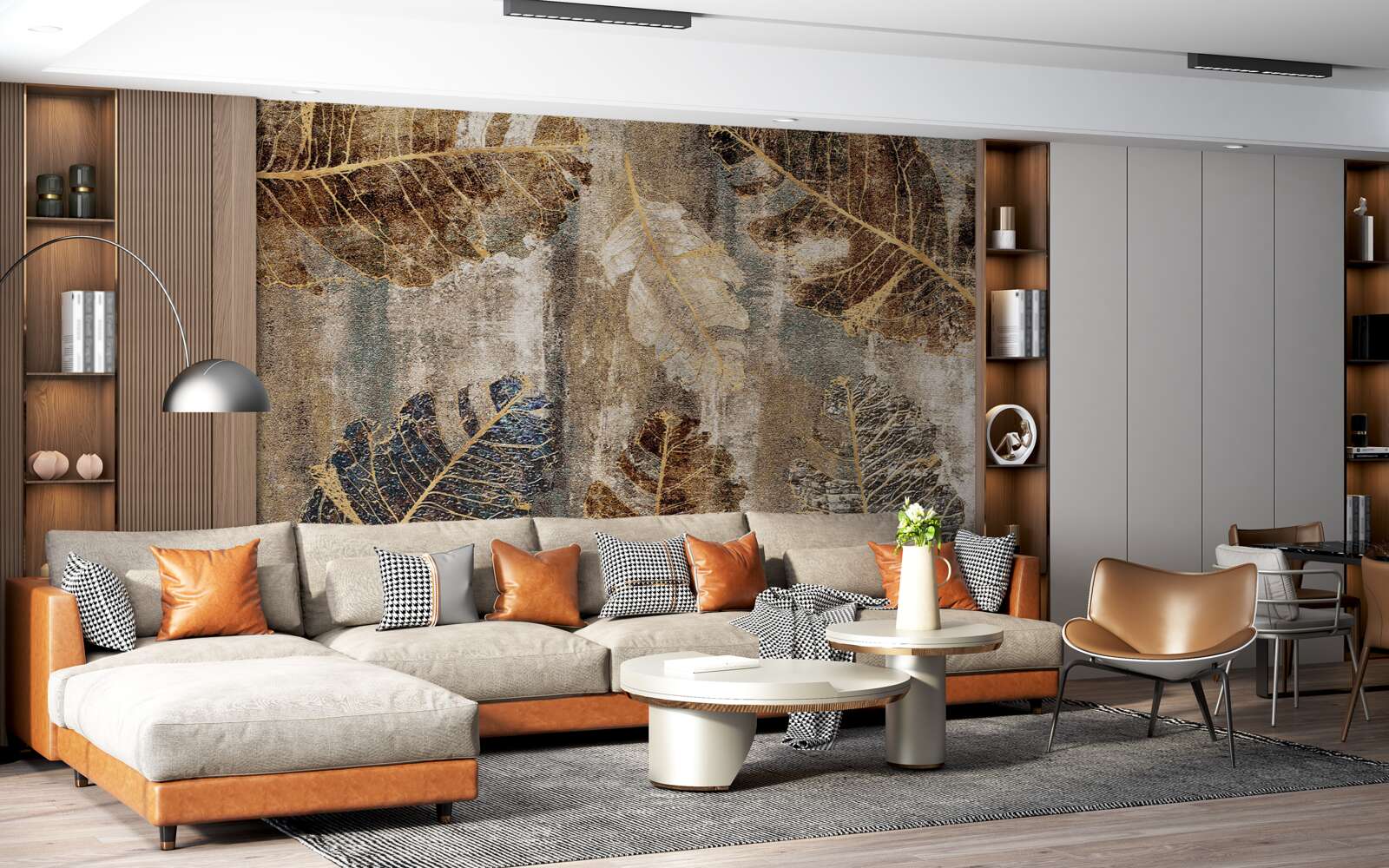 Fototapet frunze de ferigă aurii și negre