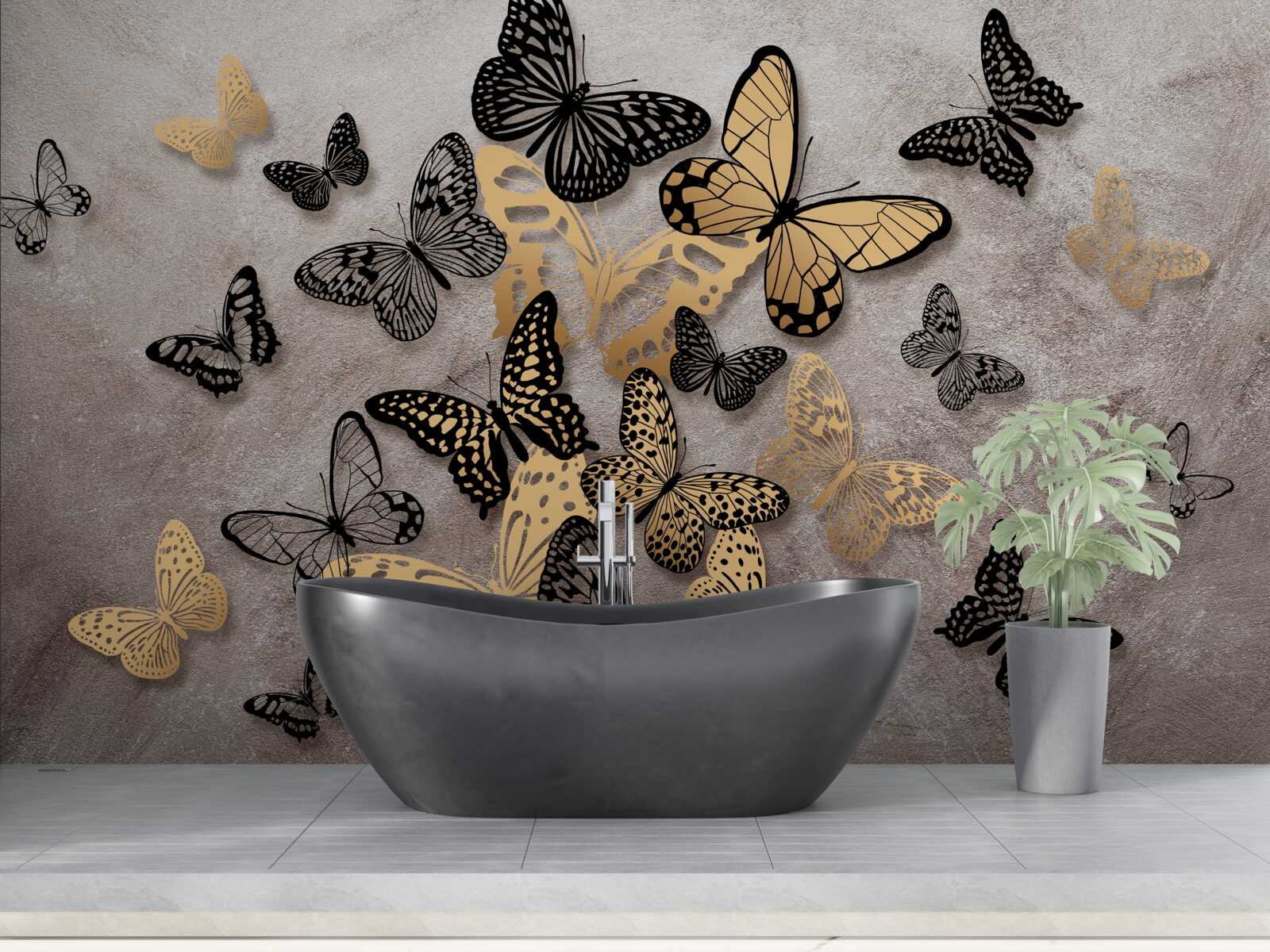 Fototapet fluturii aurii și negri iau zborul