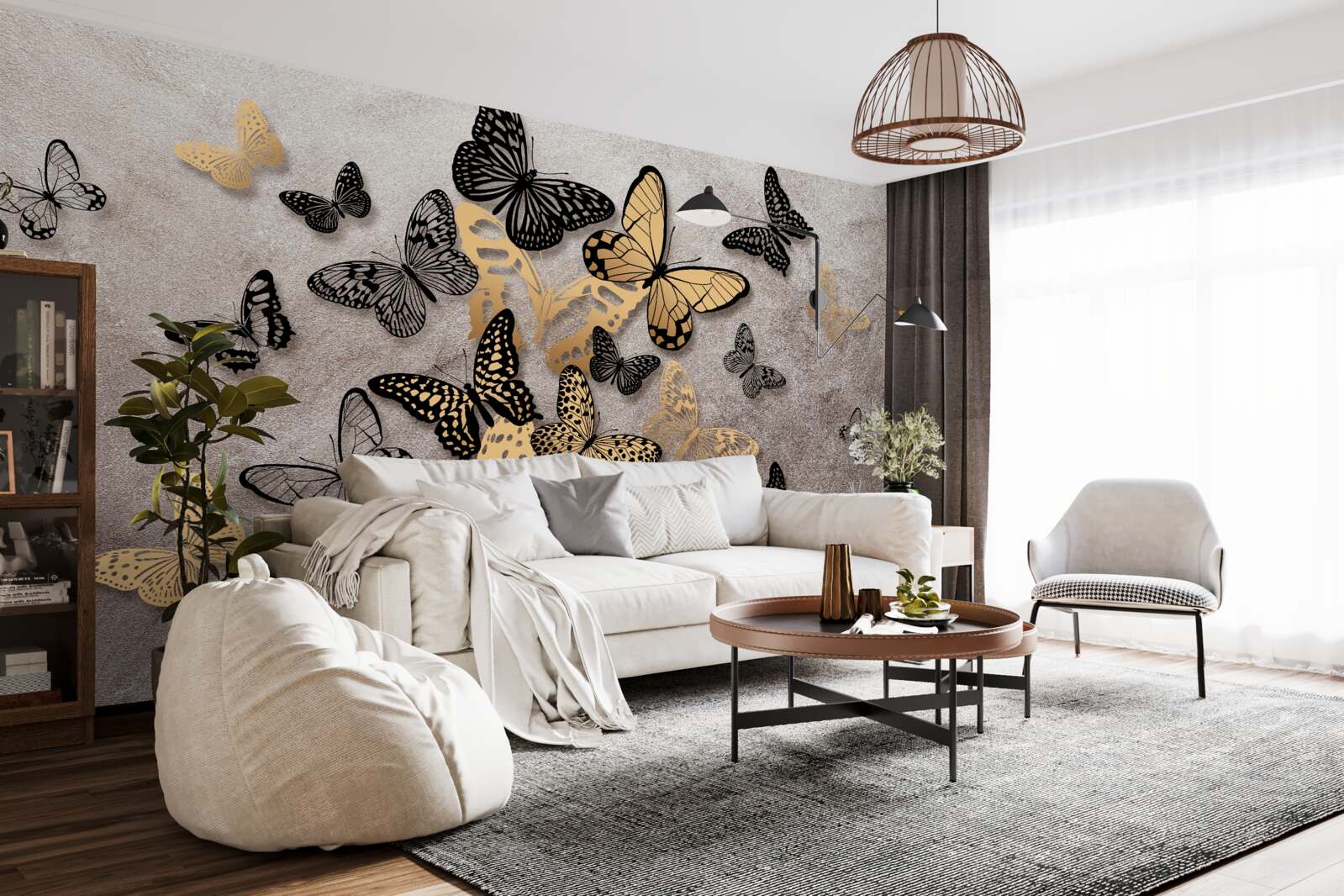 Fototapet fluturii aurii și negri iau zborul