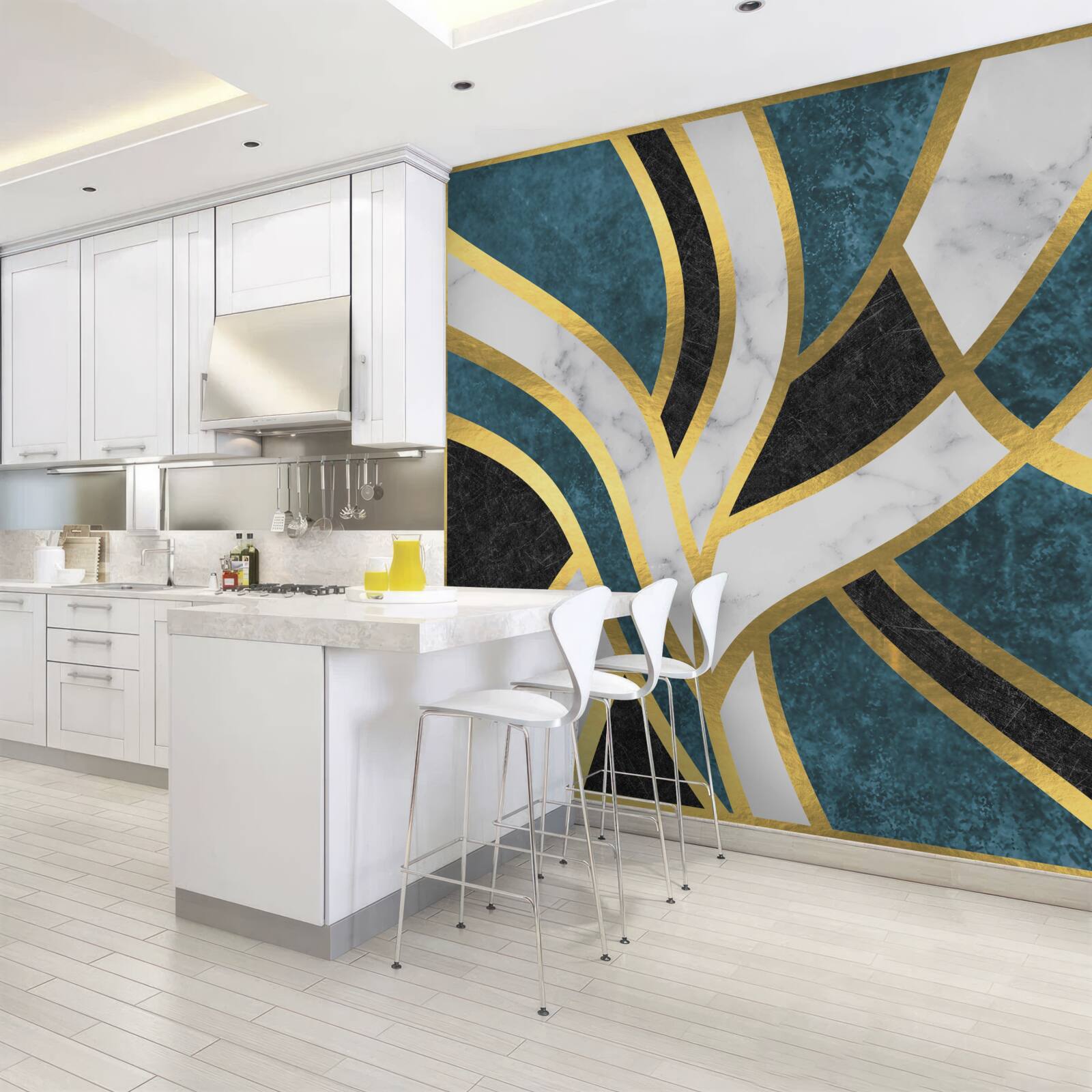 Fototapet figuri aurii, cu contururi netede, care se întâlnesc în centrul