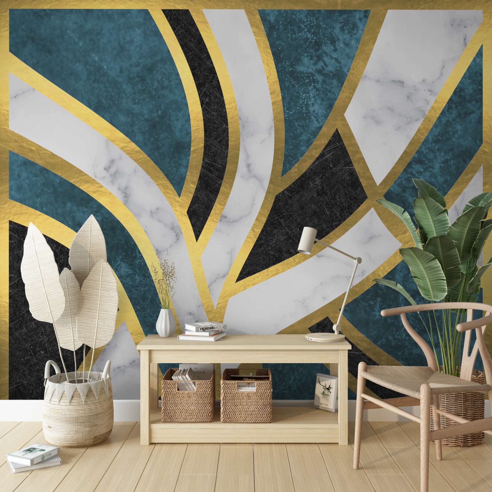 Fototapet figuri aurii, cu contururi netede, care se întâlnesc în centrul