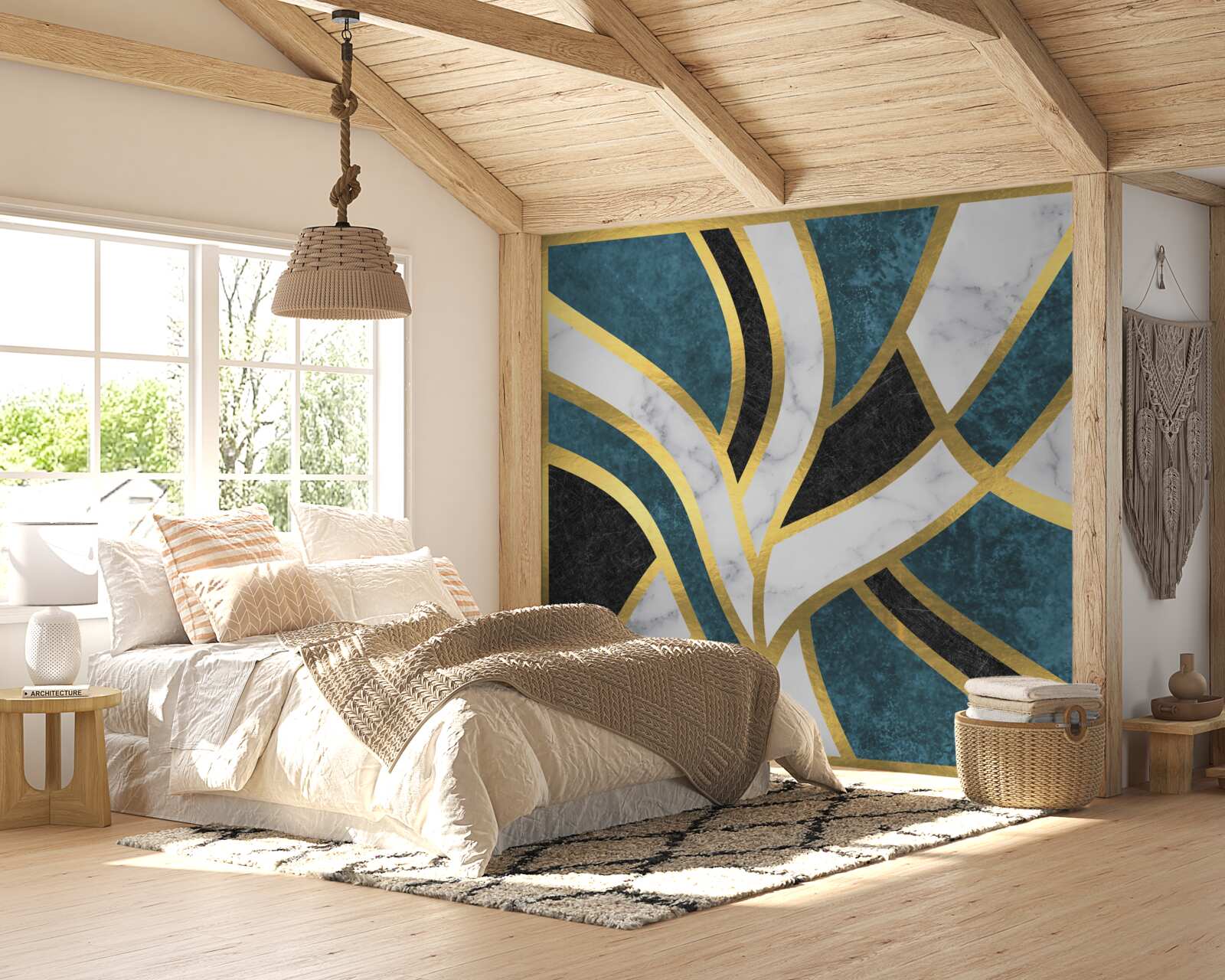 Fototapet figuri aurii, cu contururi netede, care se întâlnesc în centrul