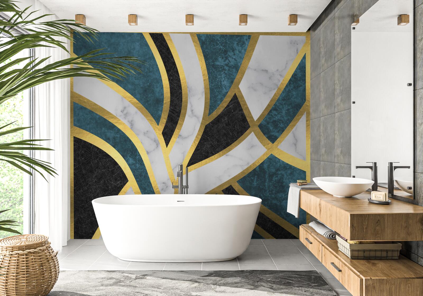 Fototapet figuri aurii, cu contururi netede, care se întâlnesc în centrul