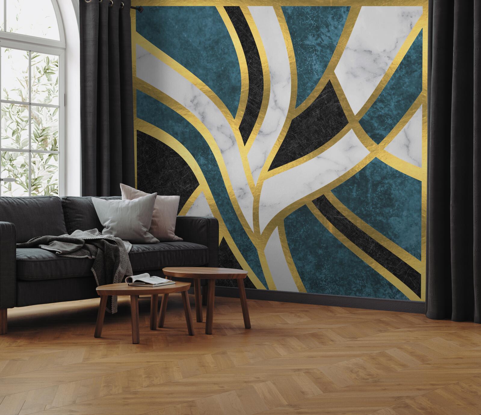 Fototapet figuri aurii, cu contururi netede, care se întâlnesc în centrul