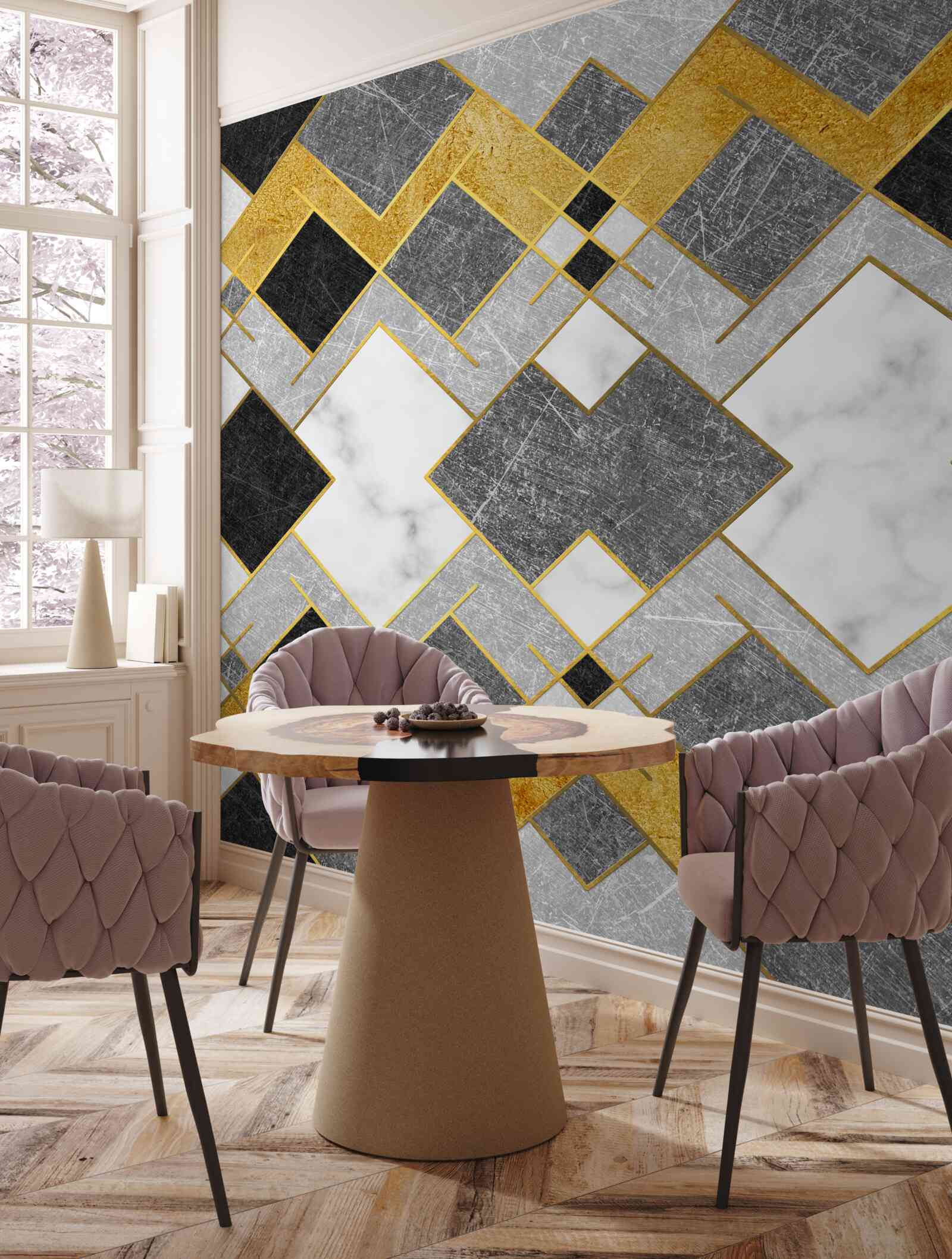 Fototapet pătrate de culori diferite reflectate într-o oglindă