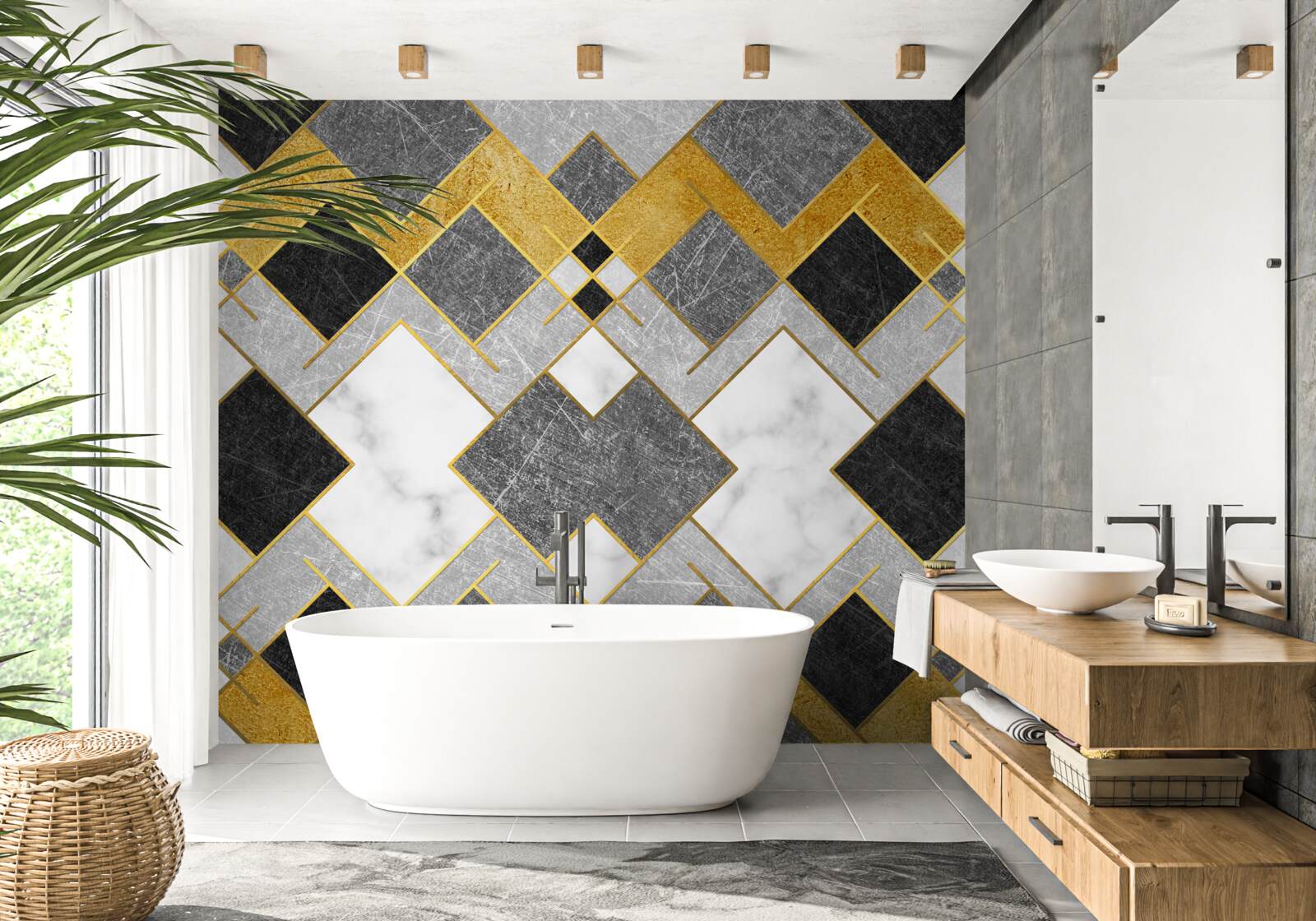 Fototapet pătrate de culori diferite reflectate într-o oglindă