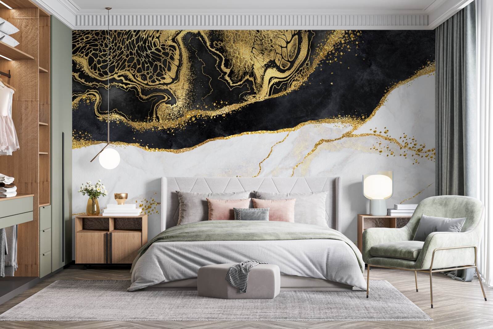 Fototapet valuri negre înconjoară coasta nisipoasă