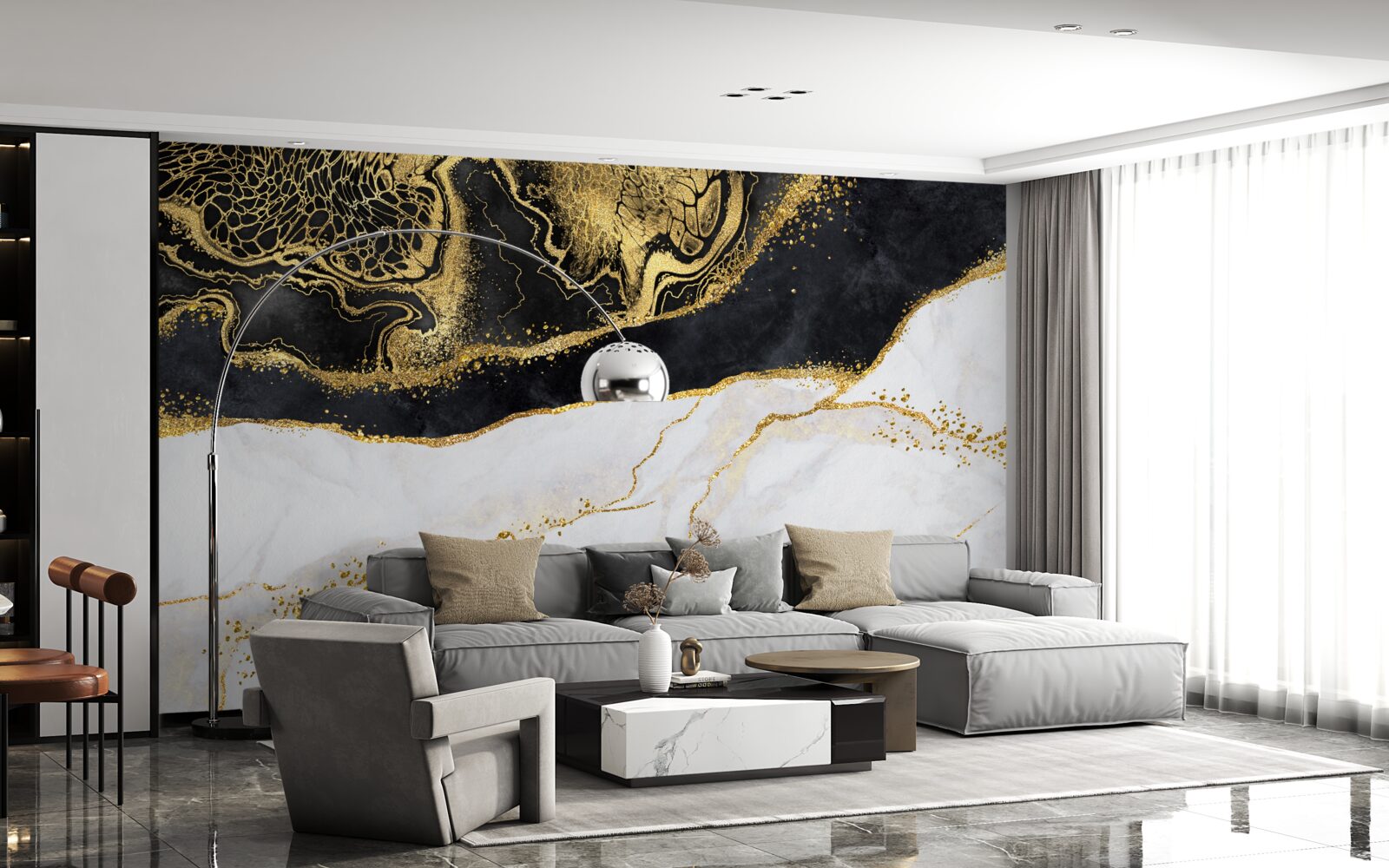 Fototapet valuri negre înconjoară coasta nisipoasă