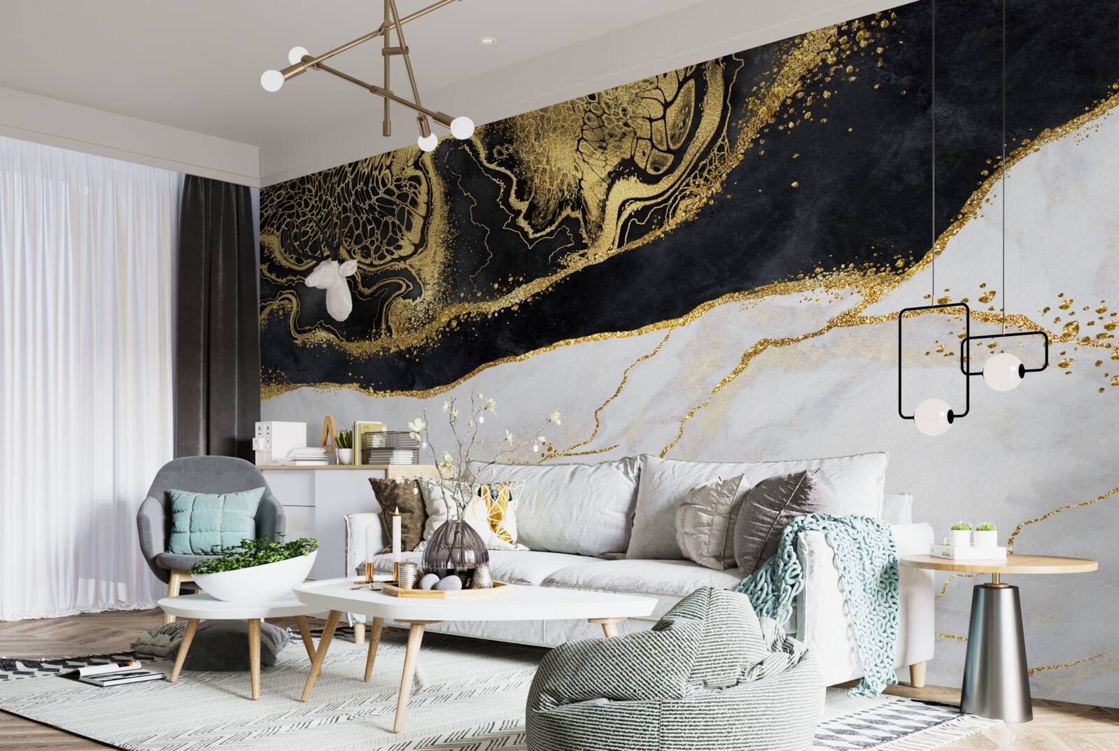 Fototapet valuri negre înconjoară coasta nisipoasă