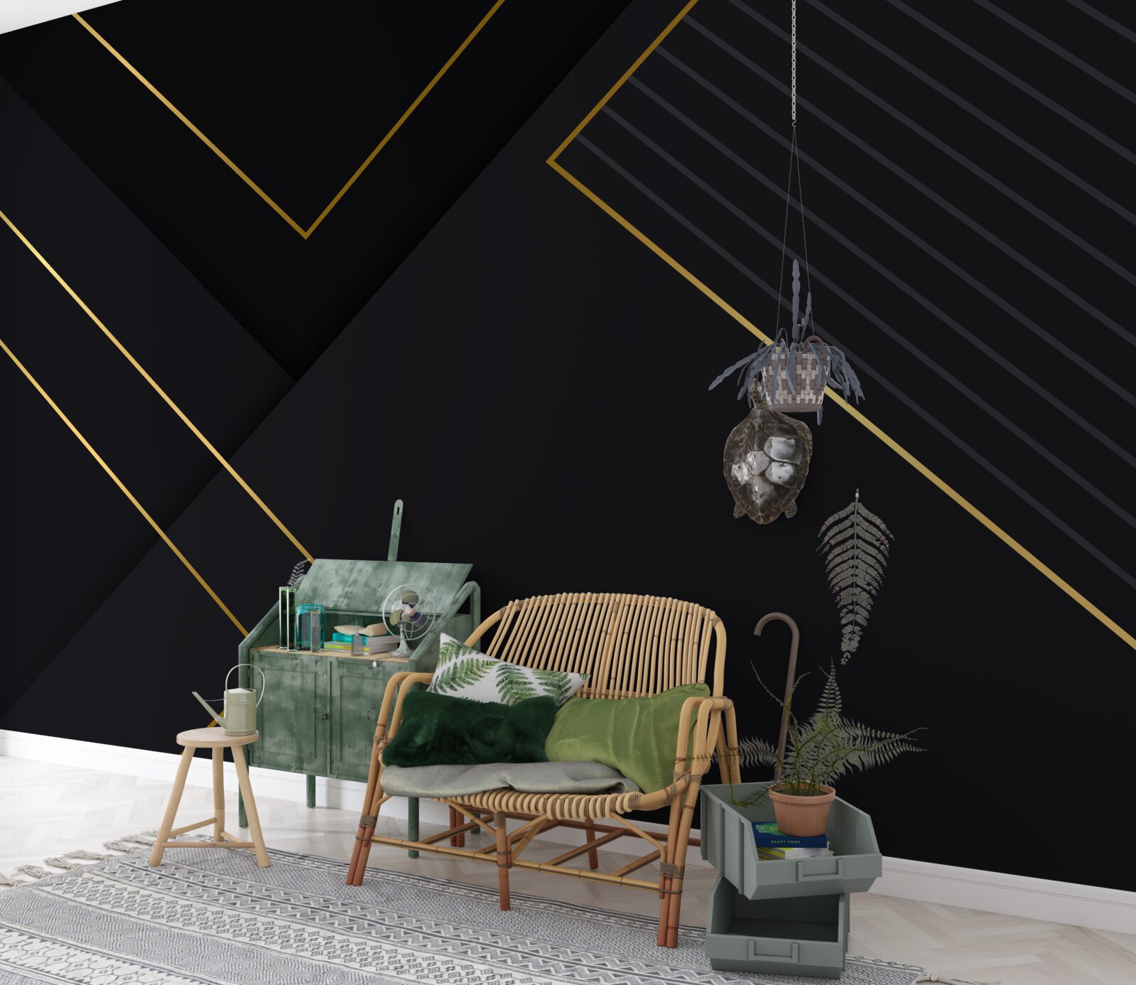 Fototapet dreptunghiuri aurii cu miez negru