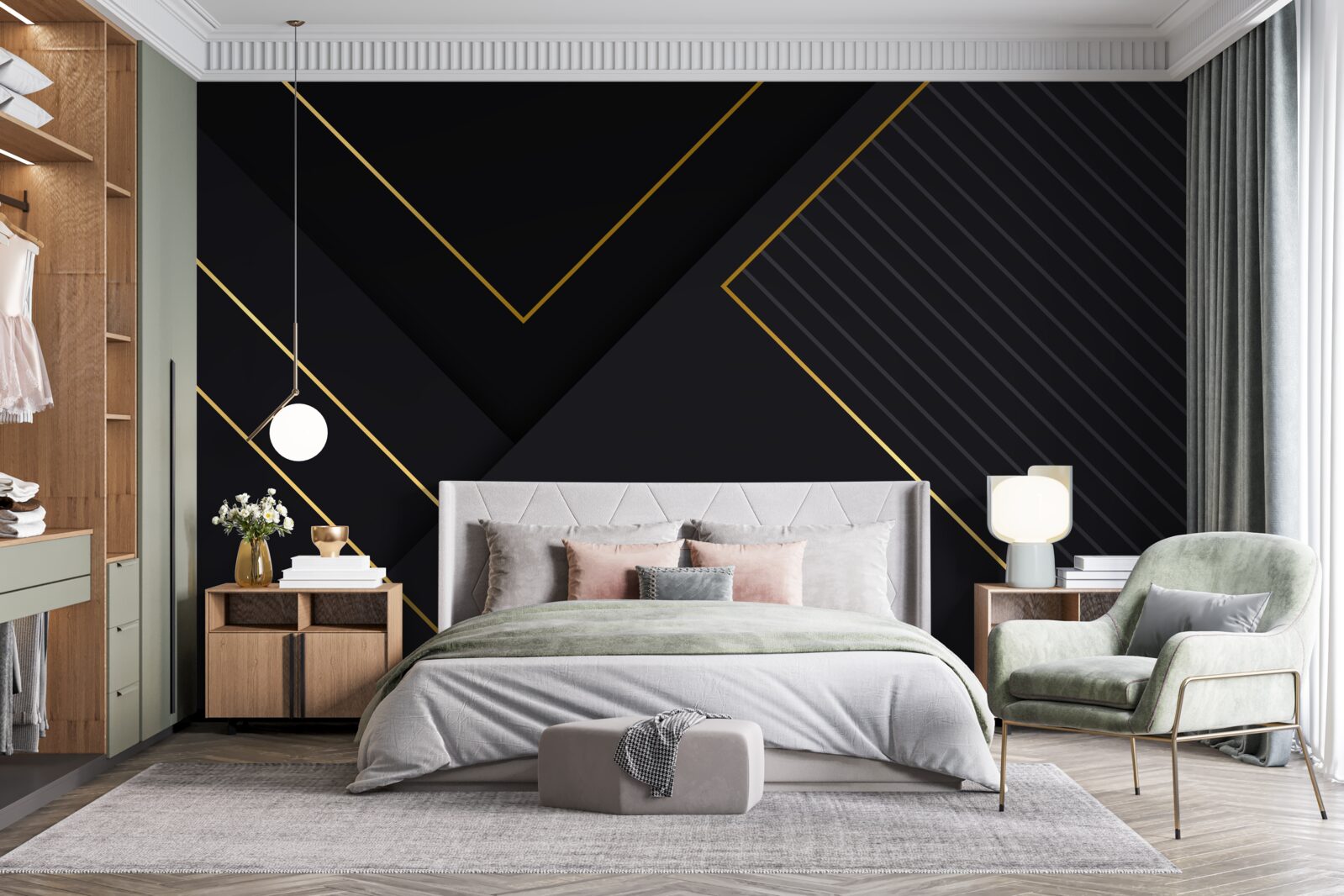 Fototapet dreptunghiuri aurii cu miez negru