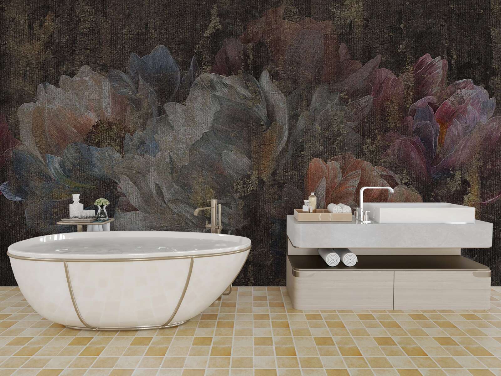 Fototapet flori de toamnă în ploaia torențială