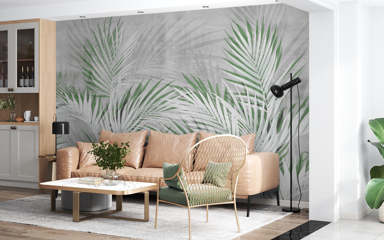 Fototapet frunze verzi și albe ale unei ferigi luxuriante