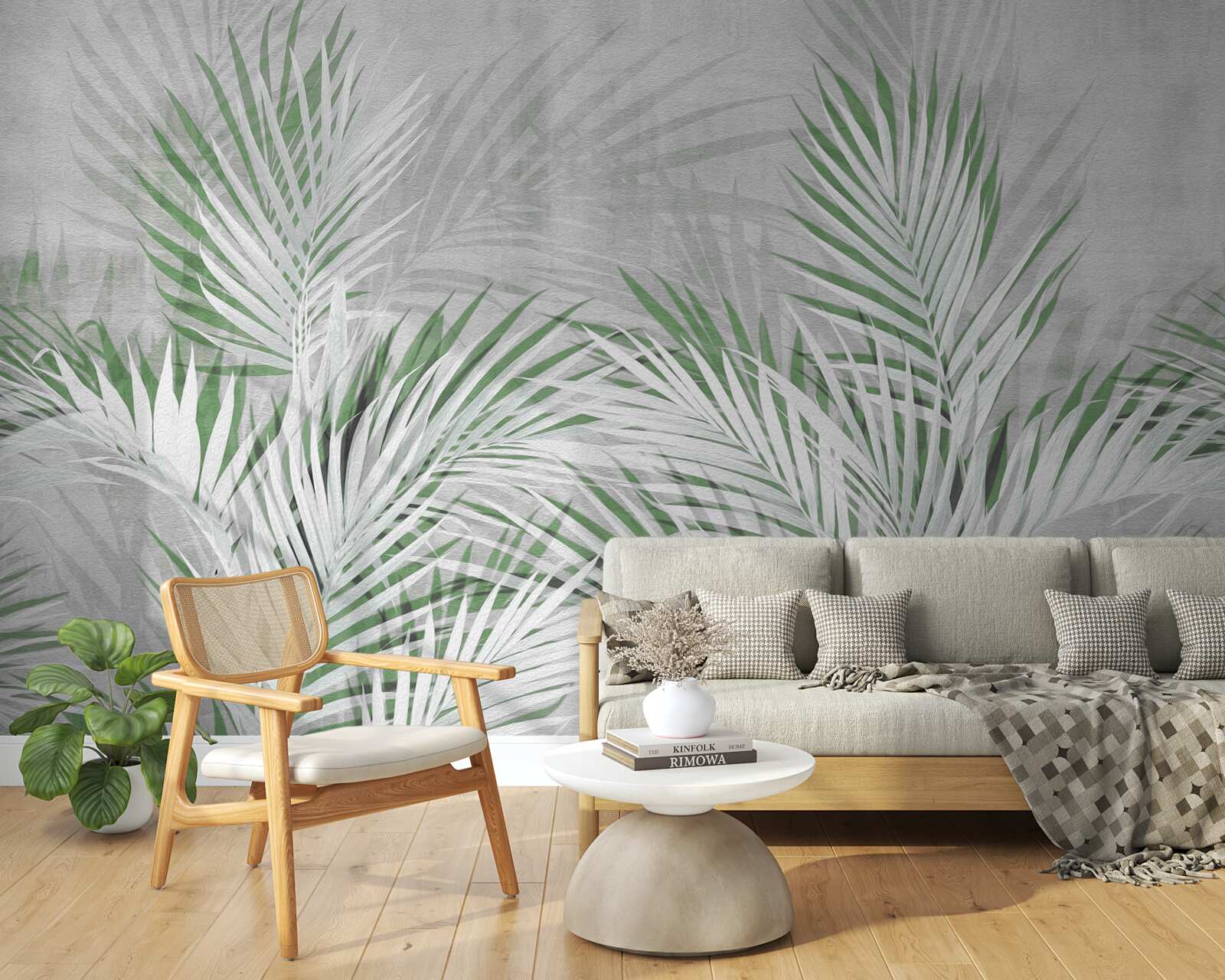 Fototapet frunze verzi și albe ale unei ferigi luxuriante