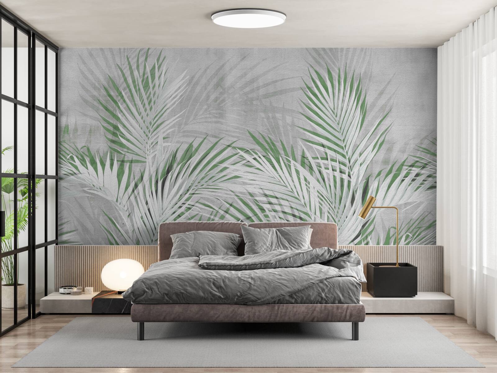 Fototapet frunze verzi și albe ale unei ferigi luxuriante