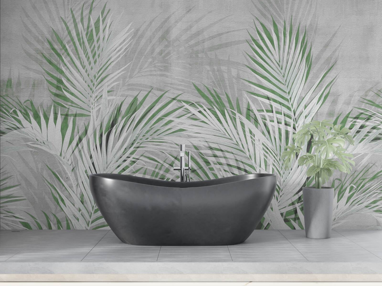 Fototapet frunze verzi și albe ale unei ferigi luxuriante