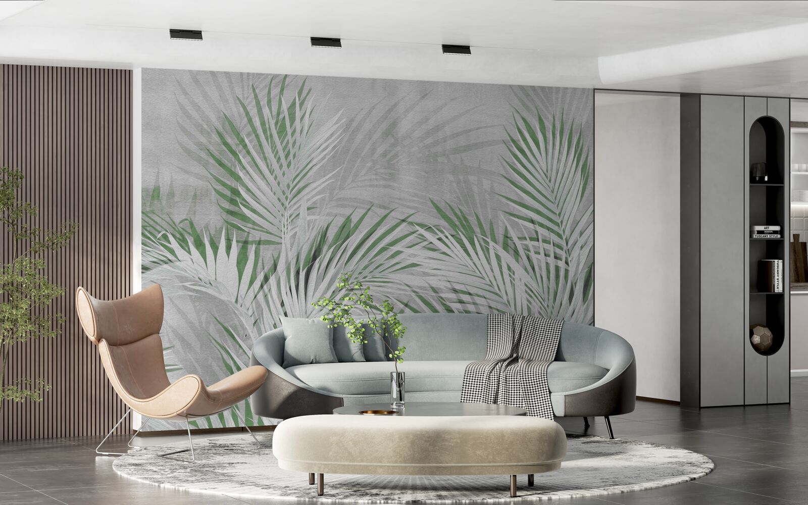 Fototapet frunze verzi și albe ale unei ferigi luxuriante