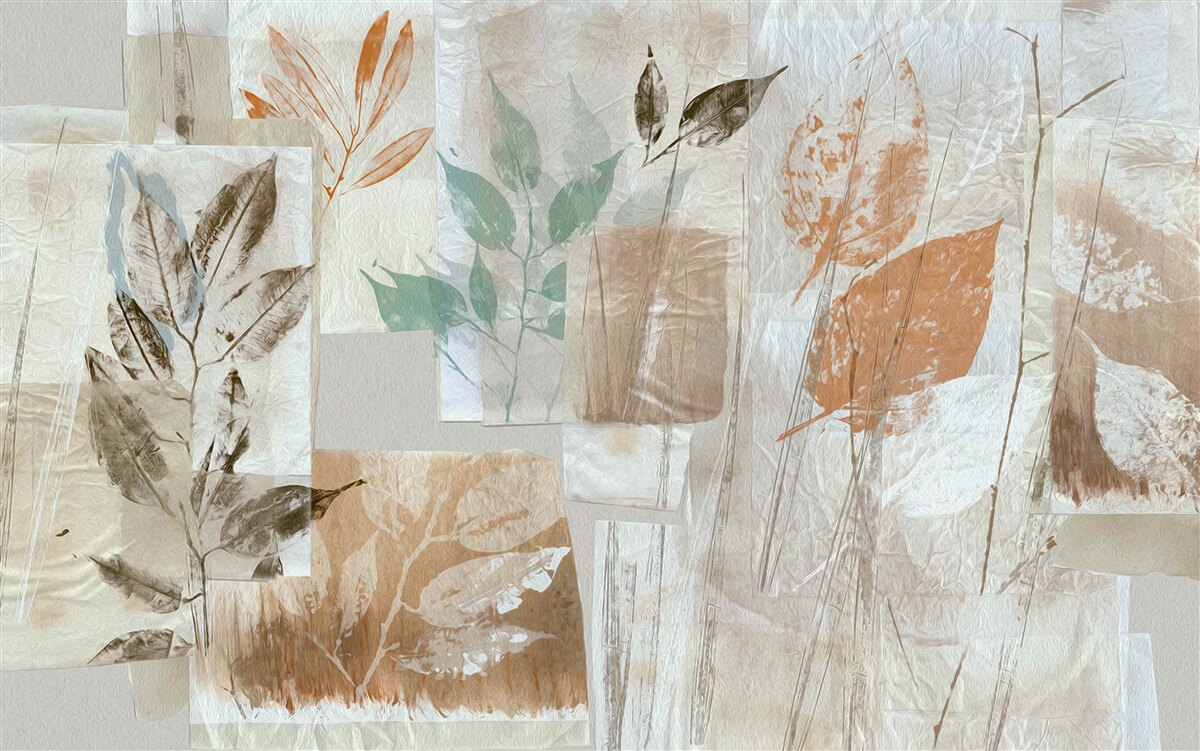 Fototapet dezvăluirea florilor și frunzelor prin pictură