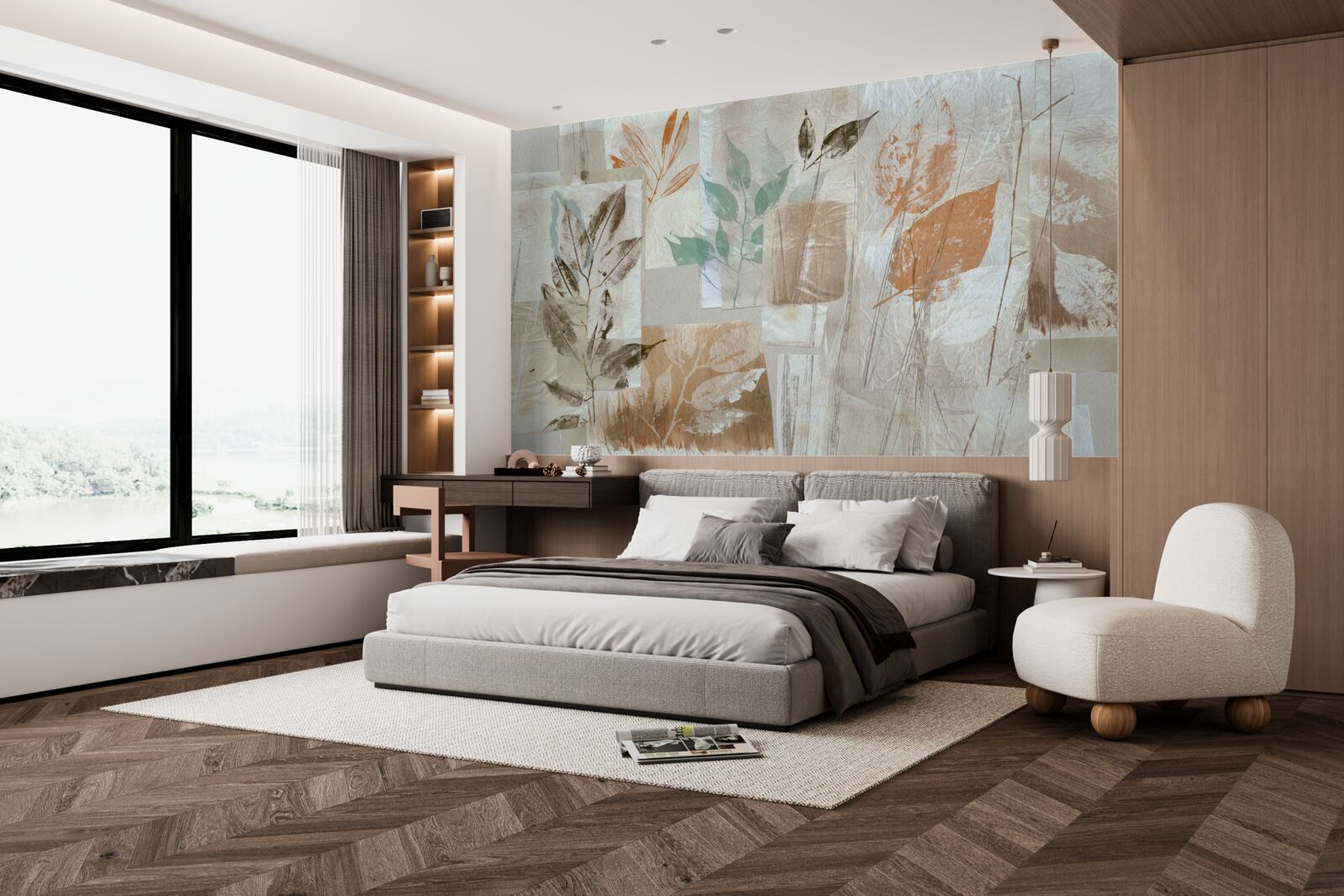 Fototapet dezvăluirea florilor și frunzelor prin pictură