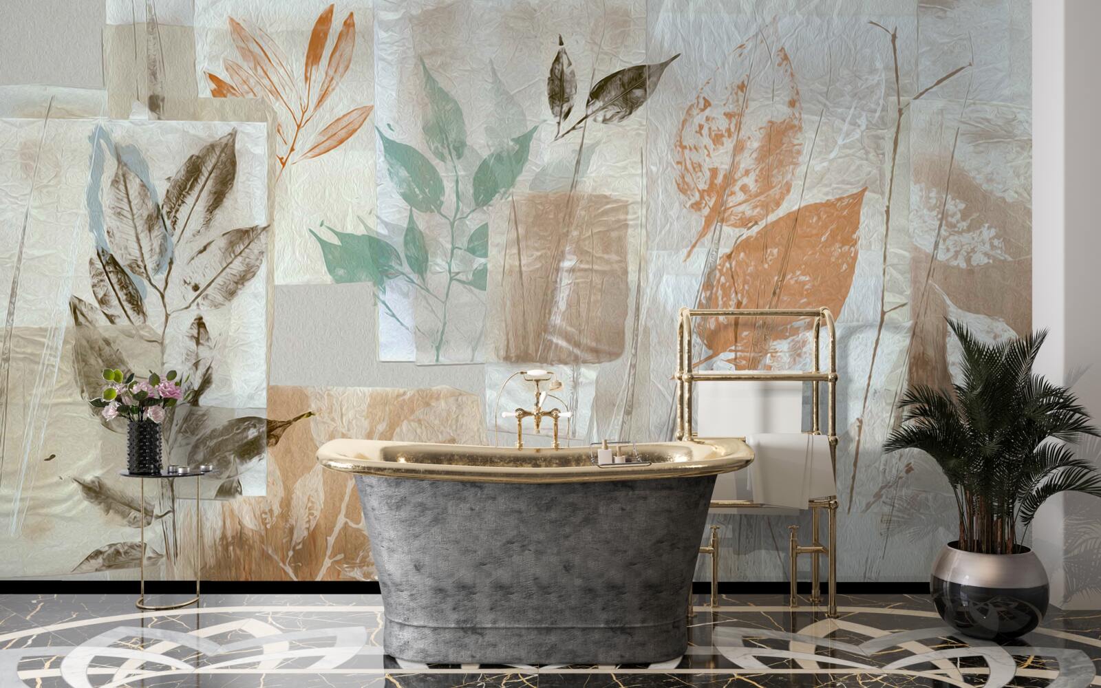 Fototapet dezvăluirea florilor și frunzelor prin pictură